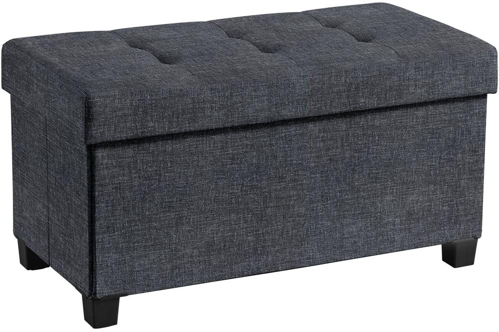 Ornavo Home Foldable Tufted 30 Inch Linen Bench Storage Ottoman with Legs - Black