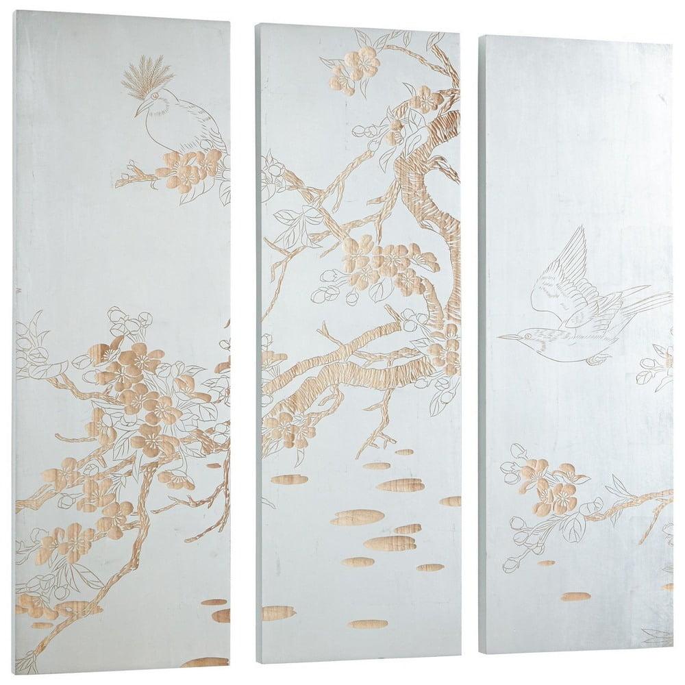 47-Inch White and Silver Leaf Wood Osaka Wall Art