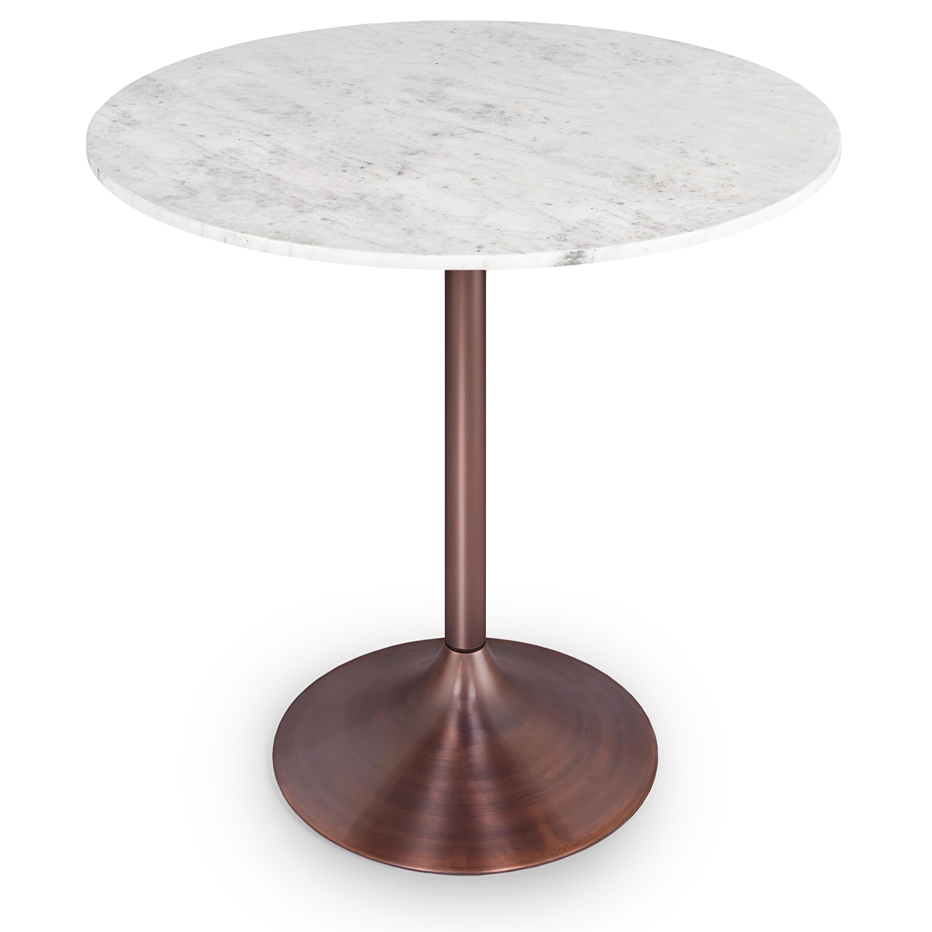 Osborne 36" Round White Marble Dining Table with Copper Base