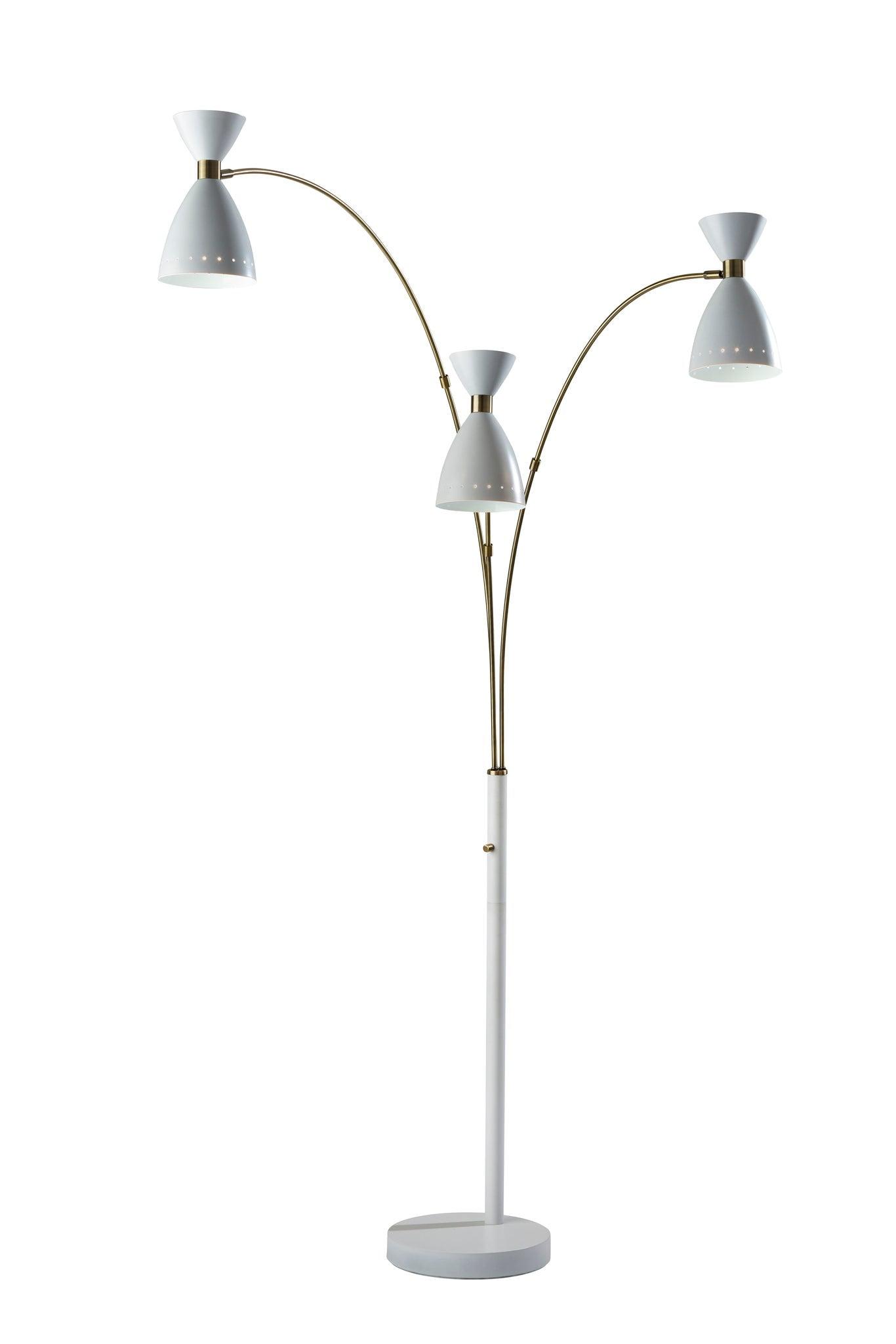 Oscar White and Brass Adjustable 3-Arm Arc Floor Lamp