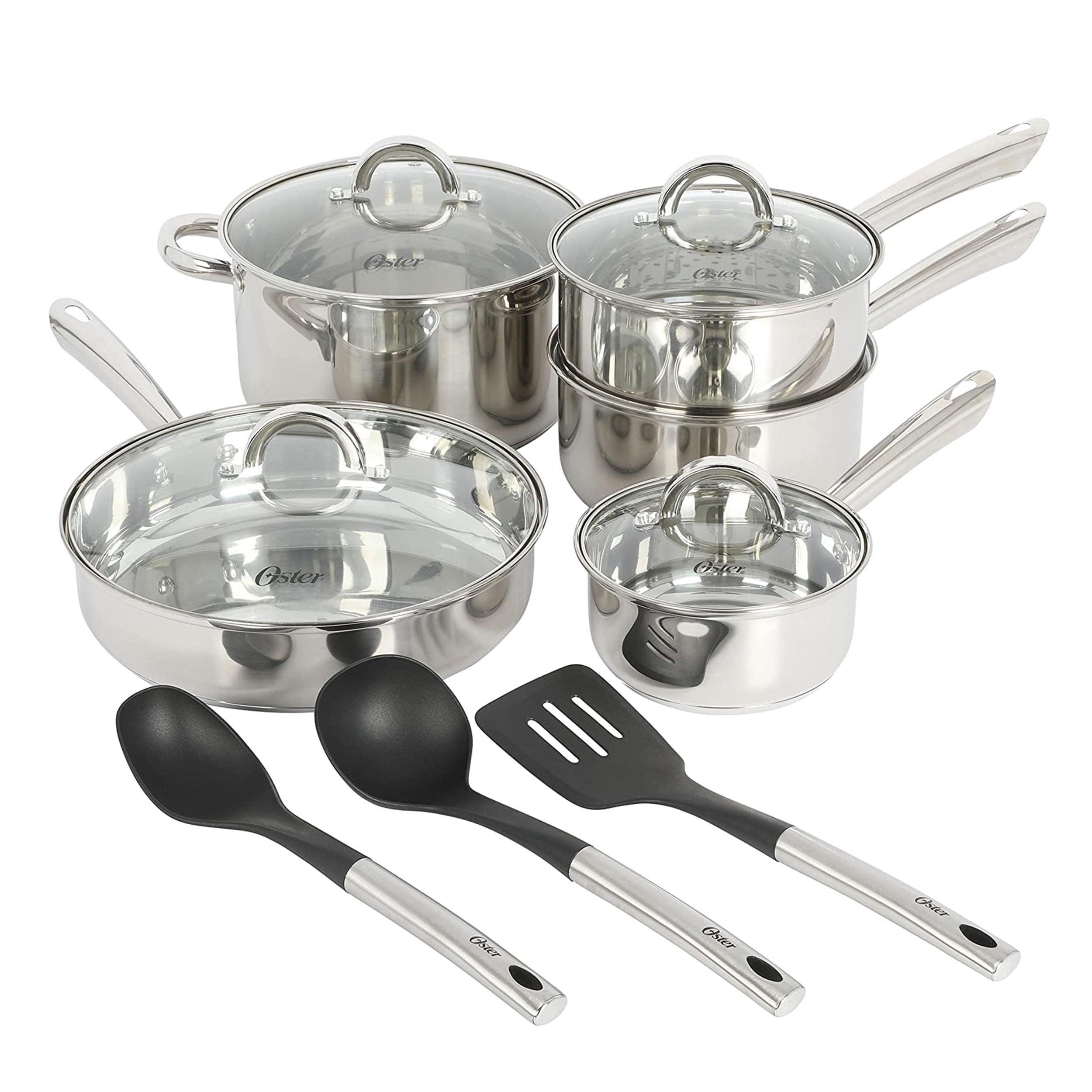 Oster 12-Piece Stainless Steel Cookware Set with Utensils