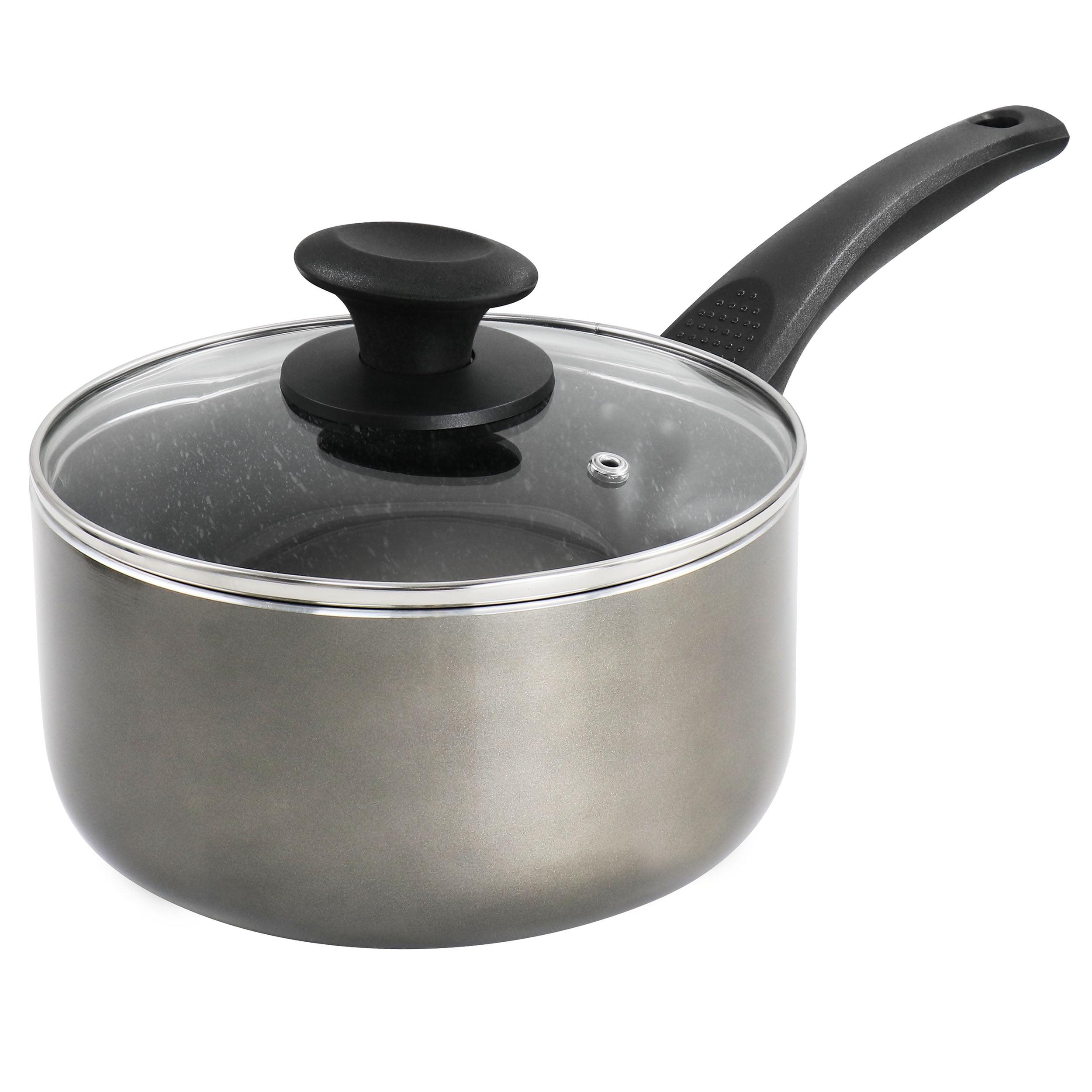 Metallic Grey 2.5 Quart Nonstick Aluminum Saucepan with Lid