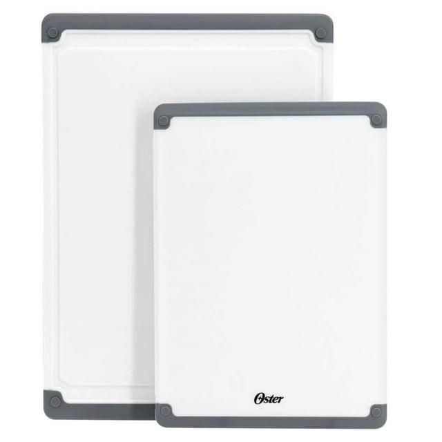Oster Bergen 2 Piece Rectangular Plastic Cutting Board Set in White with Non-Slip Feet