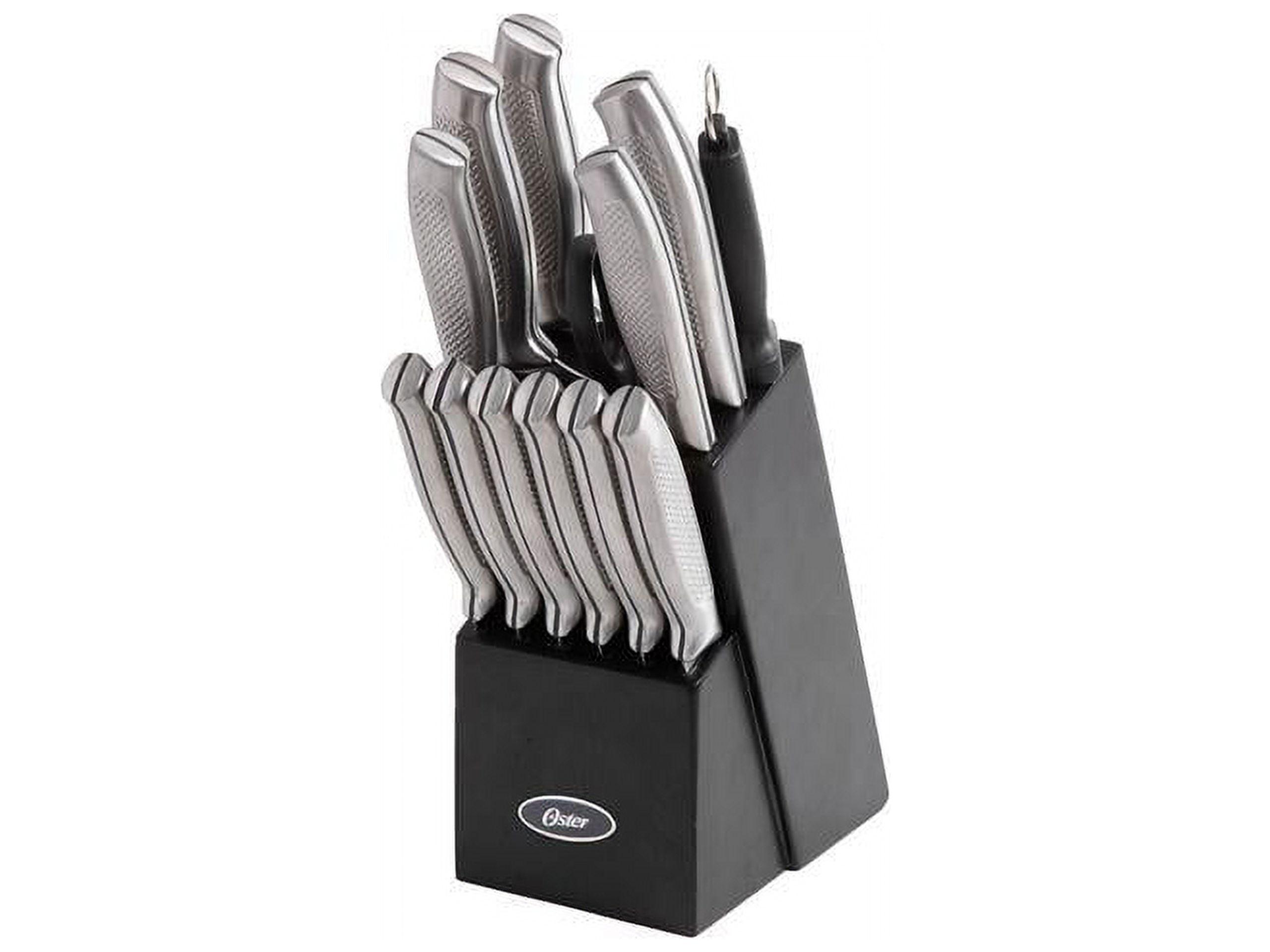 Oster Edgefield 14 Piece Stainless Steel Cutlery Knife Set with Black Knife Block