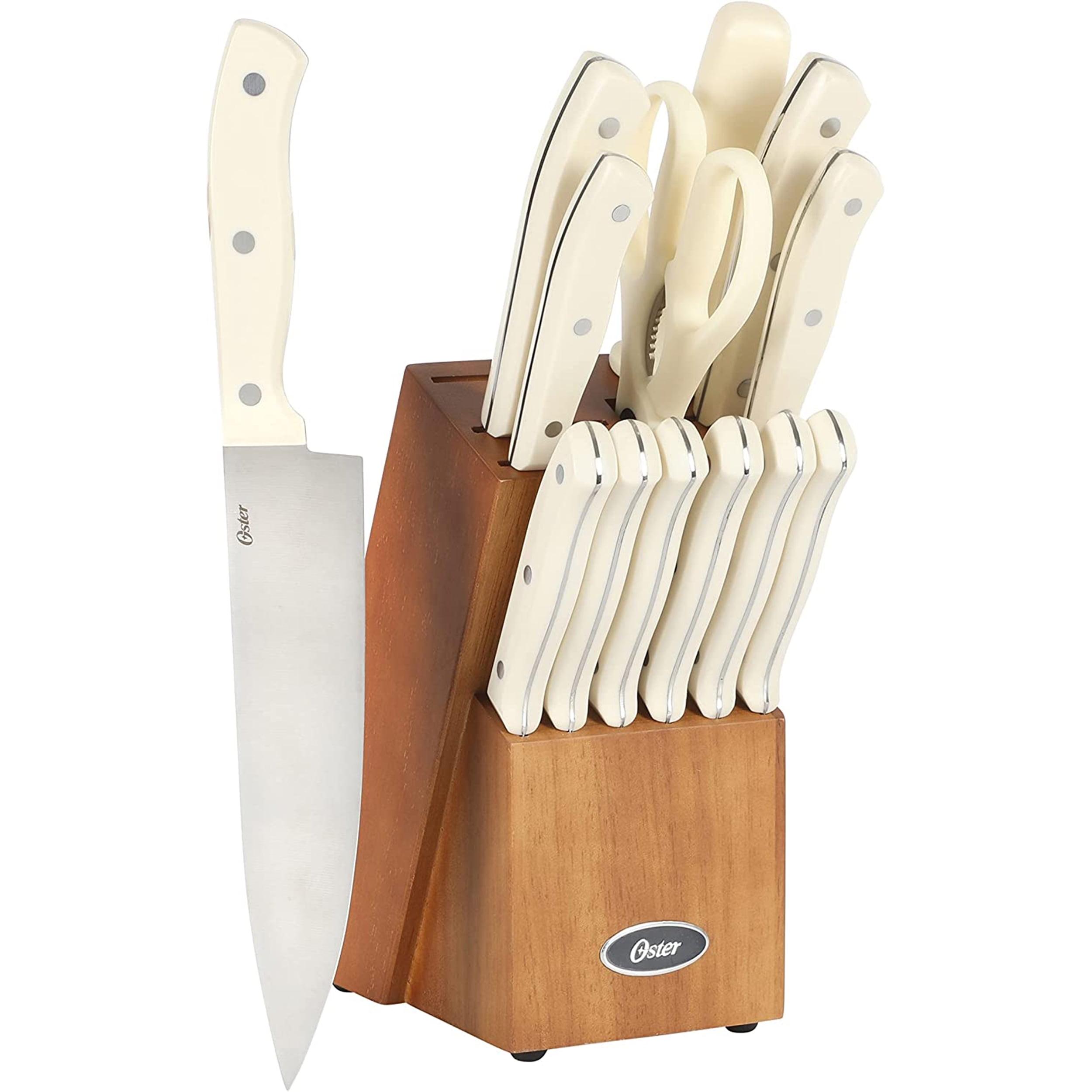 Evansville 14 Piece White Stainless Steel Cutlery Set with Wood Block