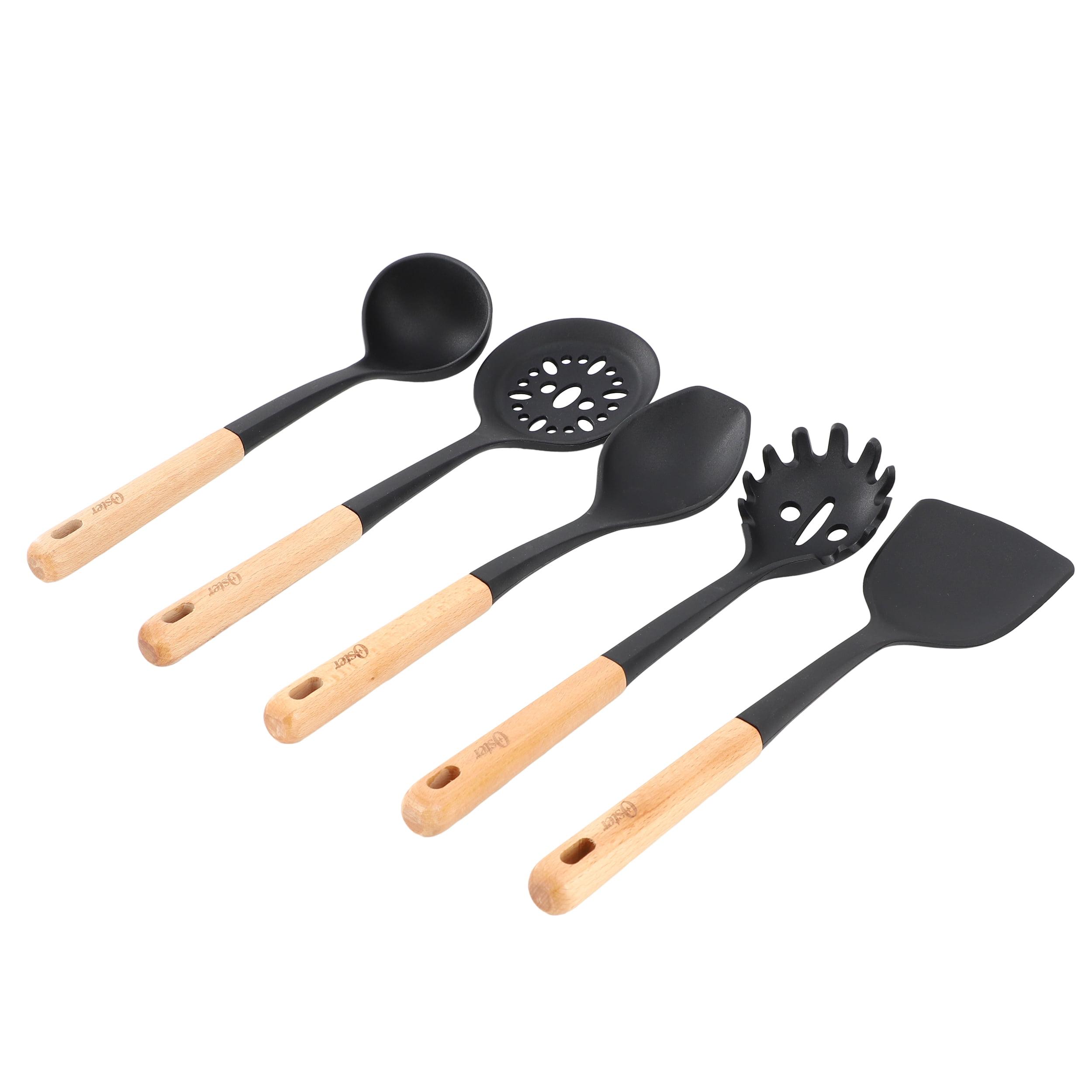 Oster Marion 5-Piece Black Silicone and Wood Kitchen Tool Set