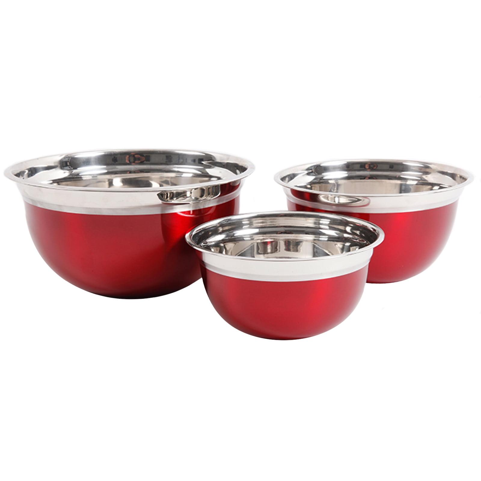 Rosamond Red Stainless Steel 3-Piece Mixing Bowl Set