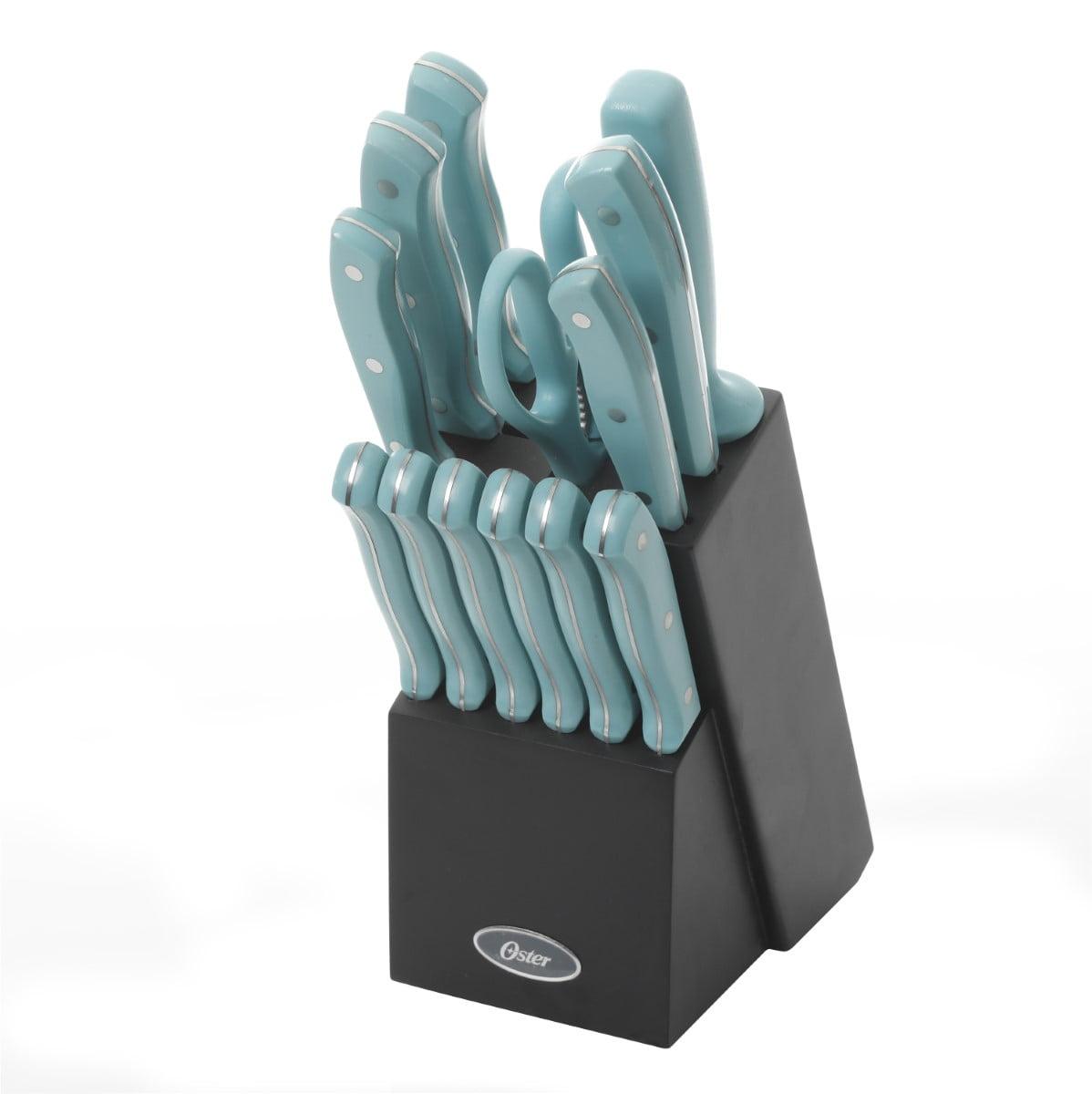 Turquoise 14-Piece Stainless Steel Knife Set with Rubberwood Block