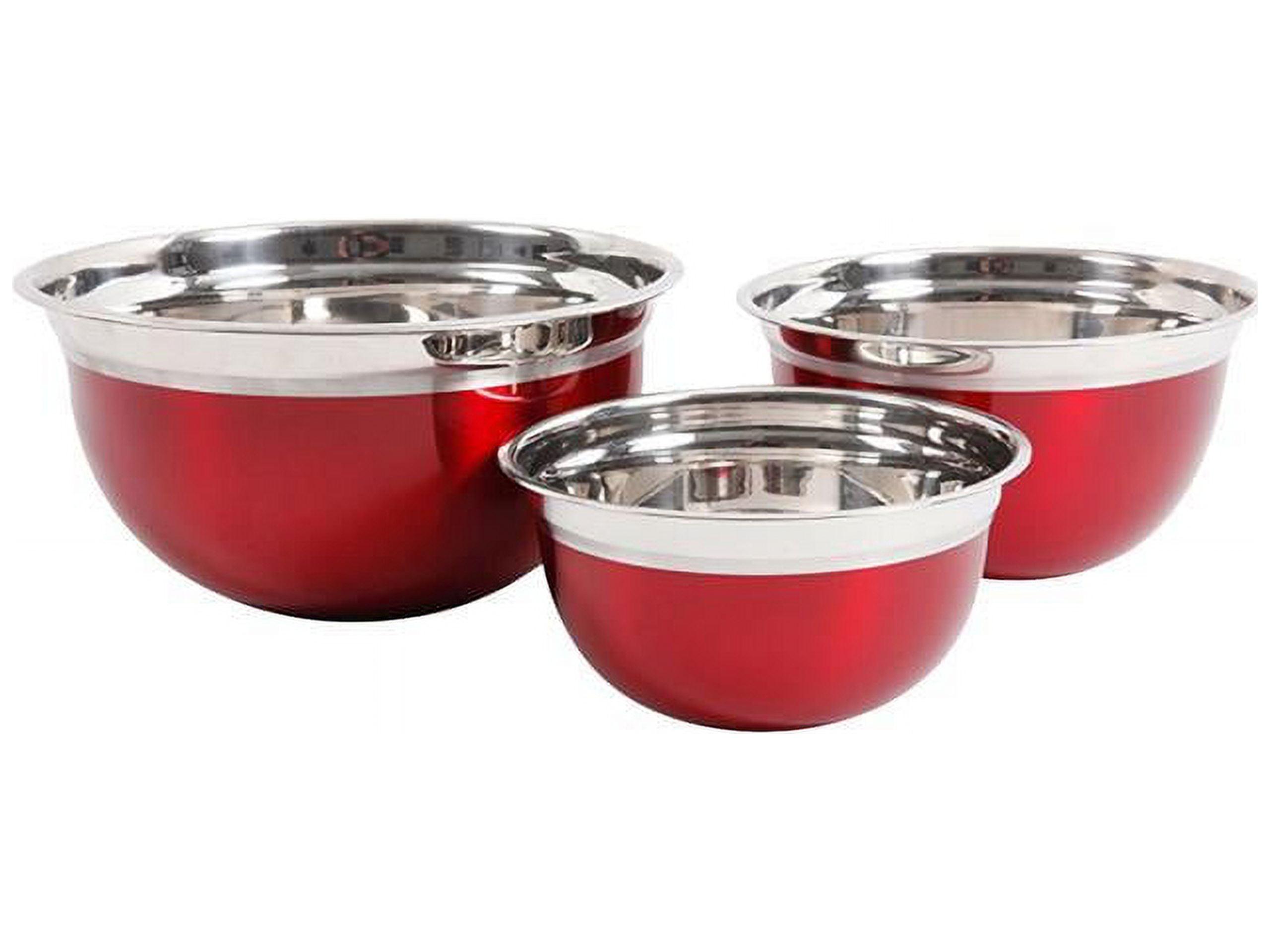 Rosamond Red Stainless Steel 3-Piece Mixing Bowl Set