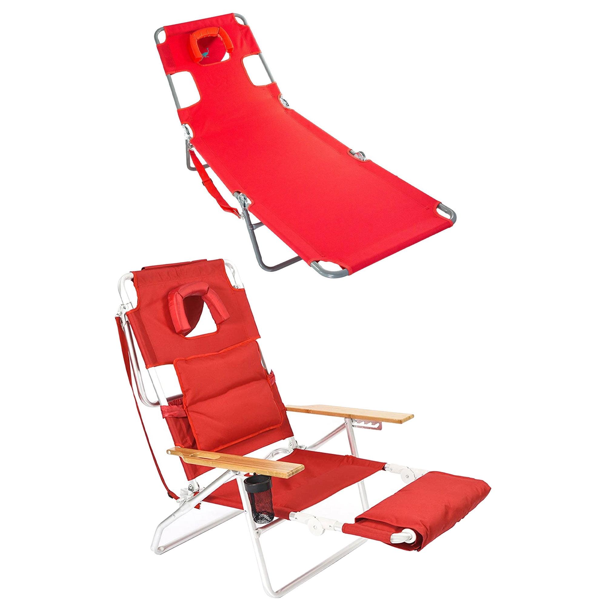 Ostrich Ostrich Deluxe Padded Lightweight Portable Adjustable Outdoor Reclining Folding Chair with Footrest