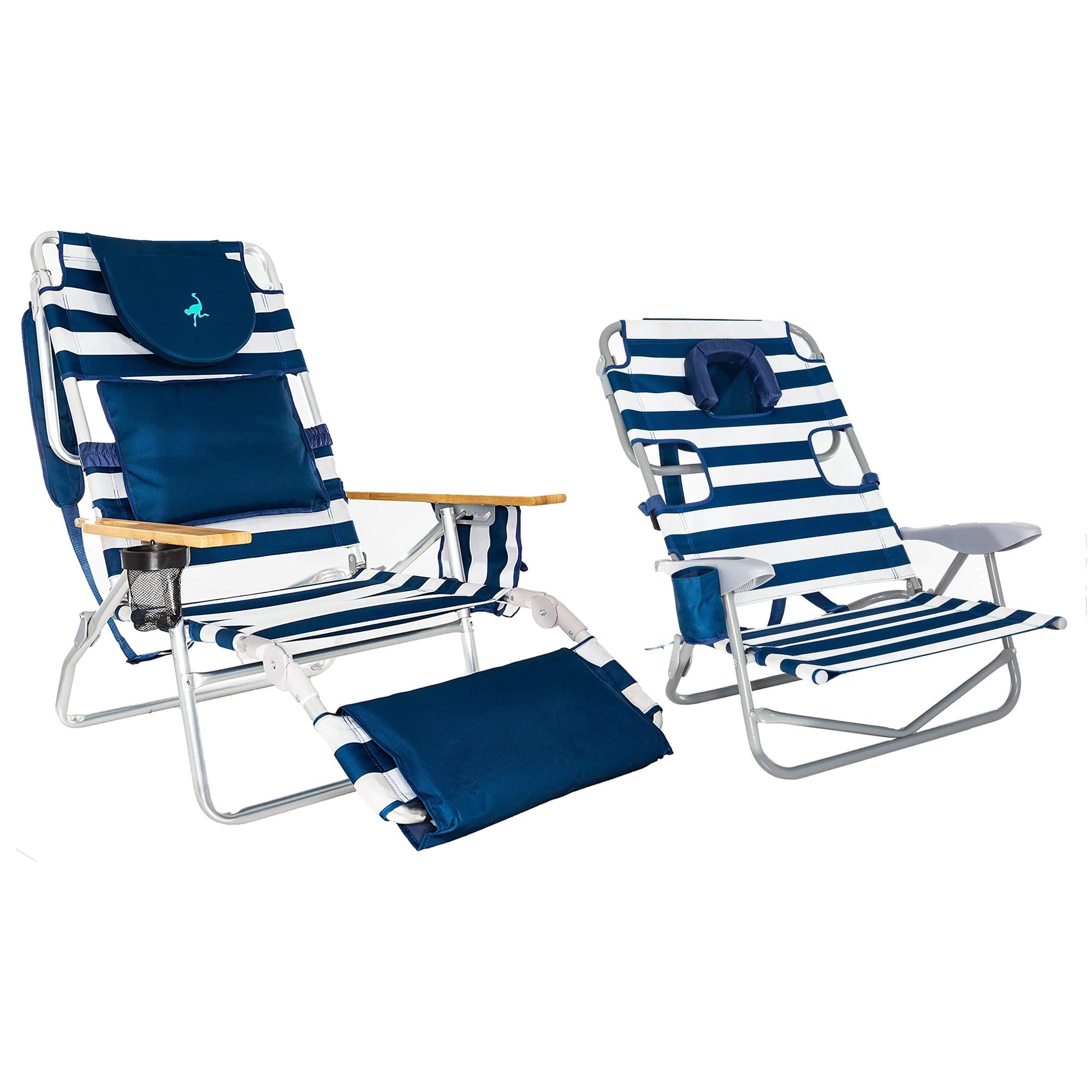 Ostrich Deluxe Padded Lightweight Portable Adjustable Outdoor Reclining Folding Chair with Footrest