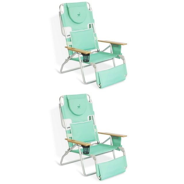 Ostrich Deluxe Padded 3-N-1 Lightweight Portable Adjustable Outdoor Folding Chair for Lawn Beach Lake Camping Lounge with Footrest, Teal (2 Pack)