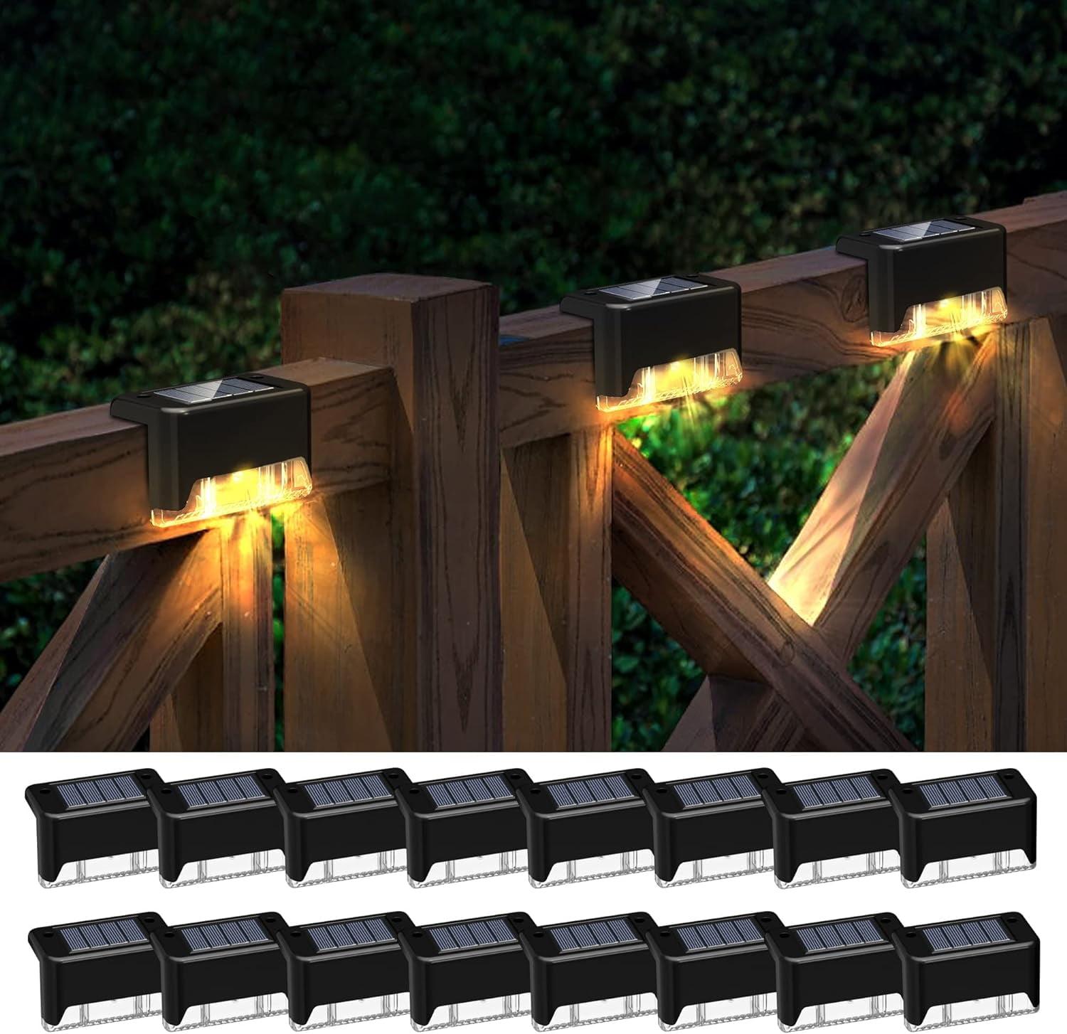 Otdair Solar Deck Lights, 16 Solar Step Lights Waterproof LED Solar Stair Lights, Outdoor Solar Fence Lights for Deck, Stairs, Step, Yard, Patio, and Pathway