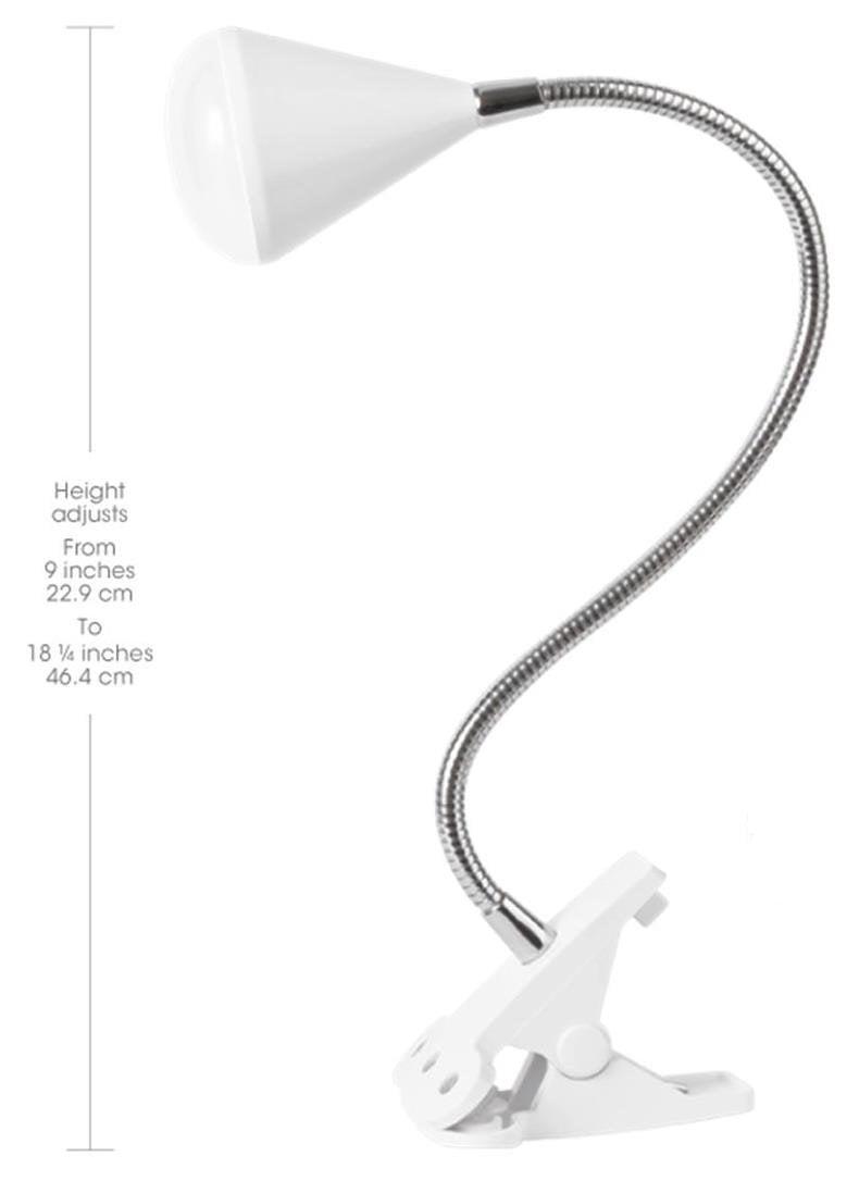 White Adjustable LED Clip-On Task Lamp with Flexible Neck