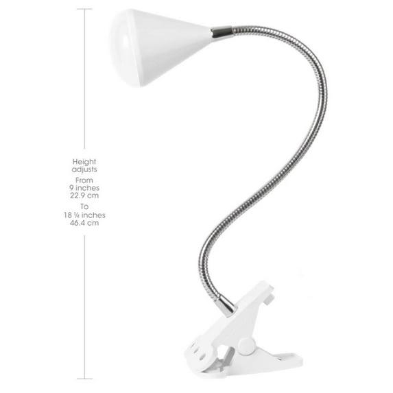 OttLite LED Cone Clip Lamp | Task Lamp, Desk Lamp | Sturdy Clip, Flexible Neck | White and Silver