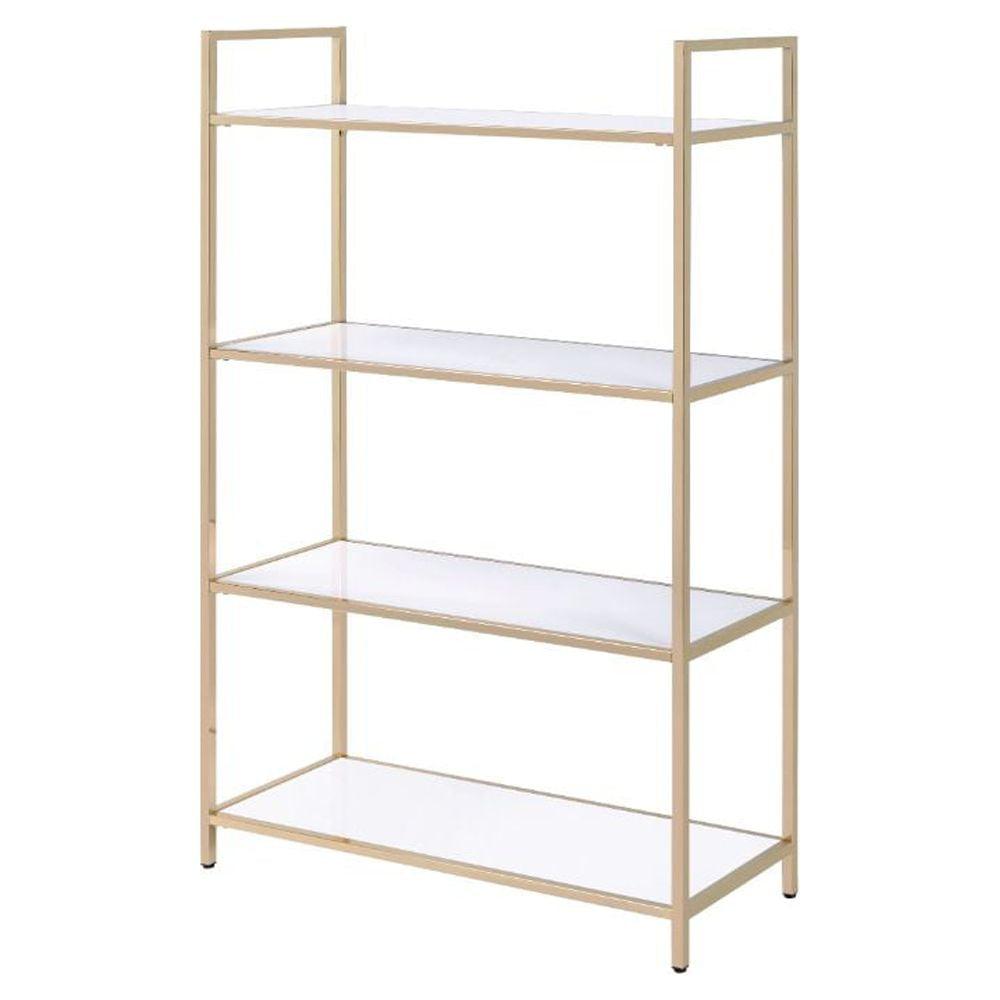 Ottey White High Gloss and Gold Metal 64" Etagere Bookshelf