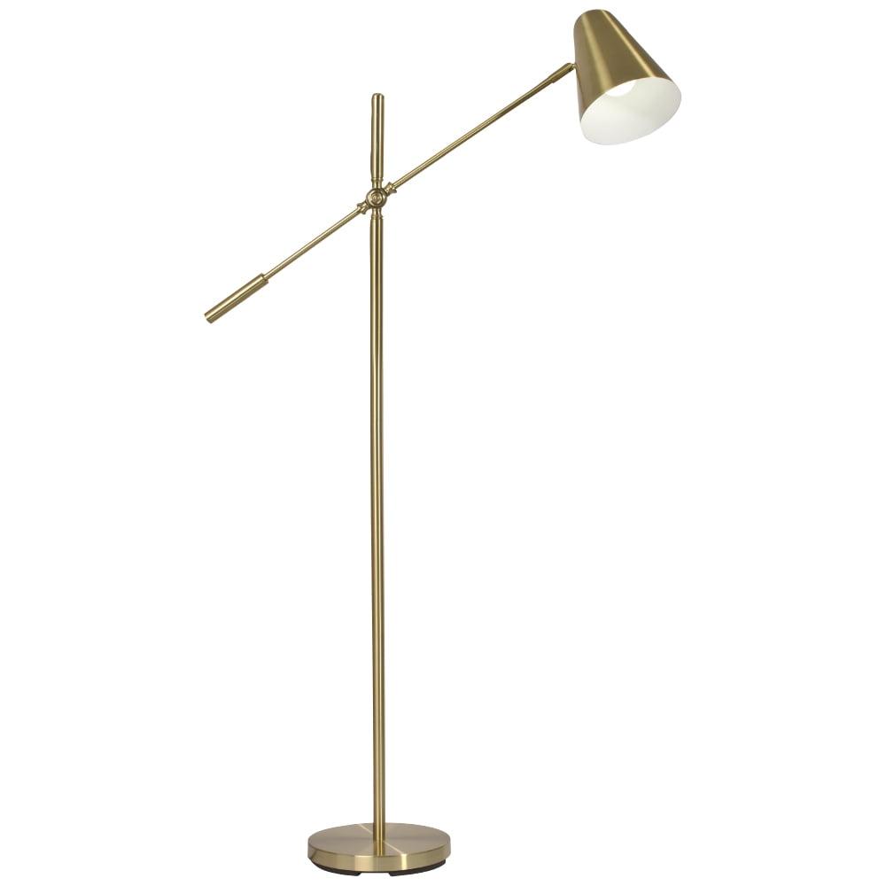 Satin Brass 55.5" Adjustable LED Floor Lamp with White Shade