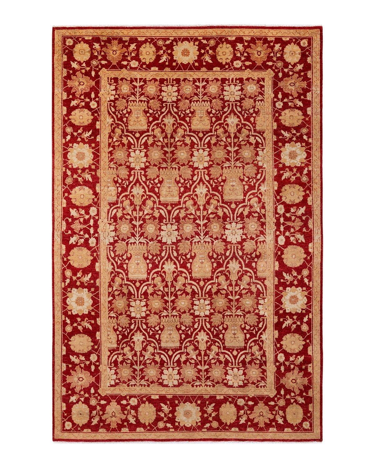 Handmade Red Wool Rectangular Area Rug 6'0" x 9'2"