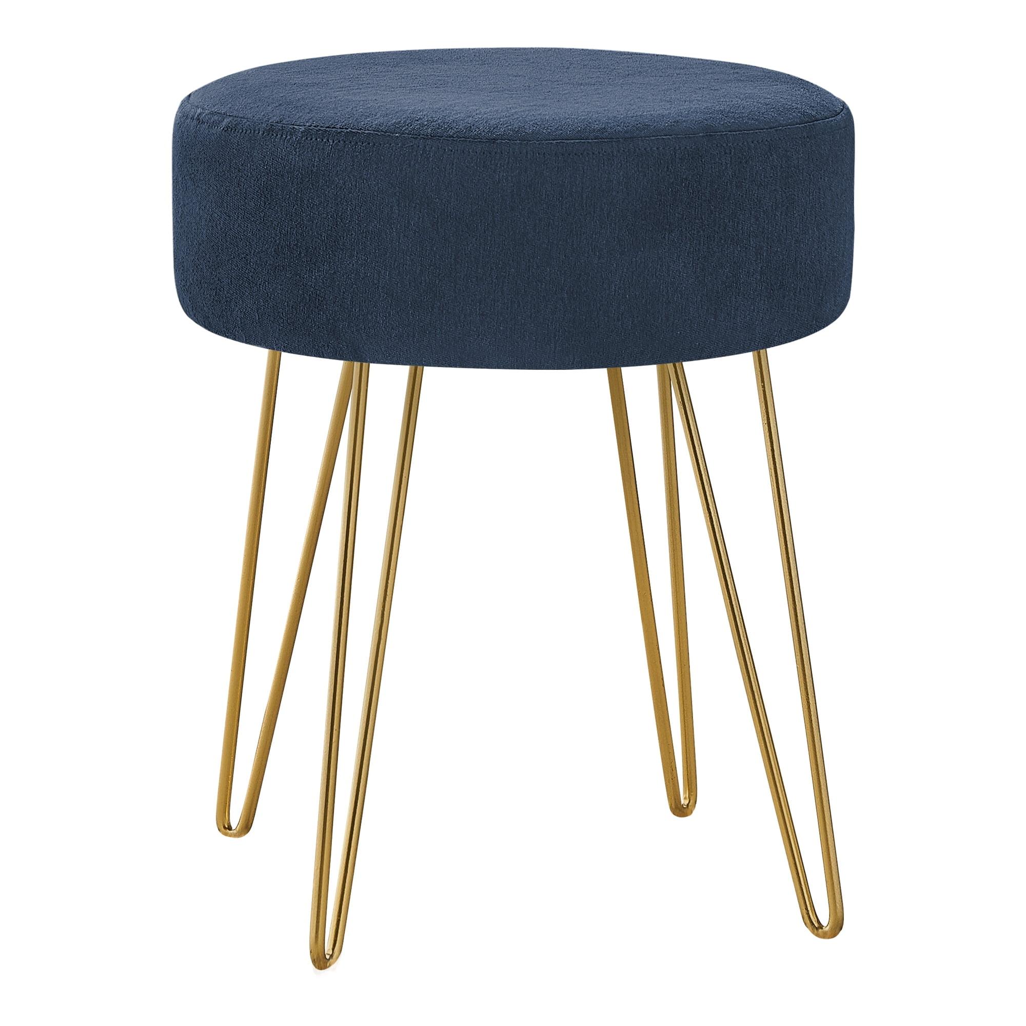 Monarch Specialties Ottoman Pouf Footrest Foot Stool 14Inch Round Fabric Metal Legs Blue Gold Contemporary Modern