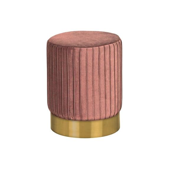 Monarch Specialties 14 In. Ottoman Round, Velvet, Metal Base, Pink, Gold