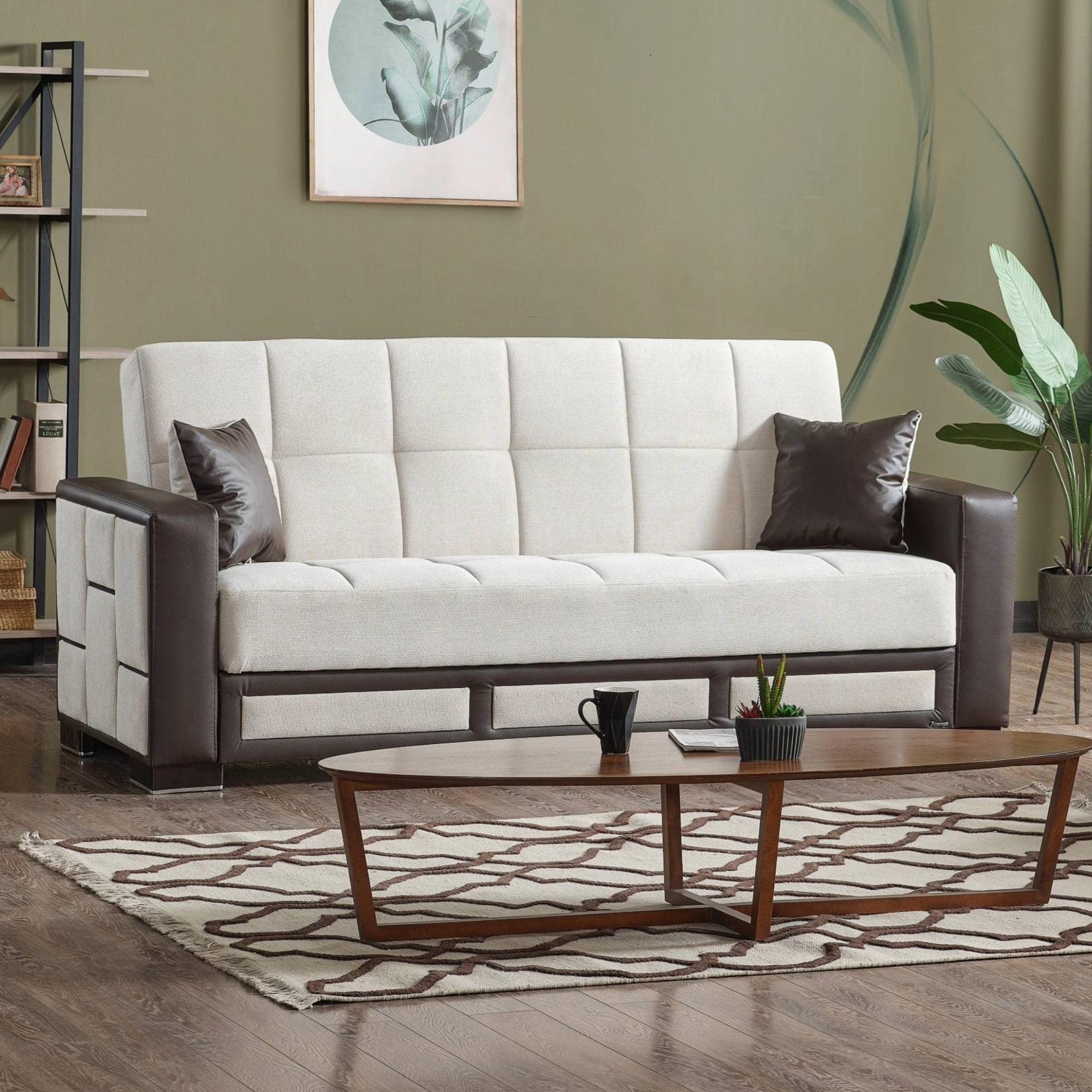 Ottomanson 87" Convertible Sofa Couch for Living Room, Chenille Modern Sofa Bed with Storage, Cream