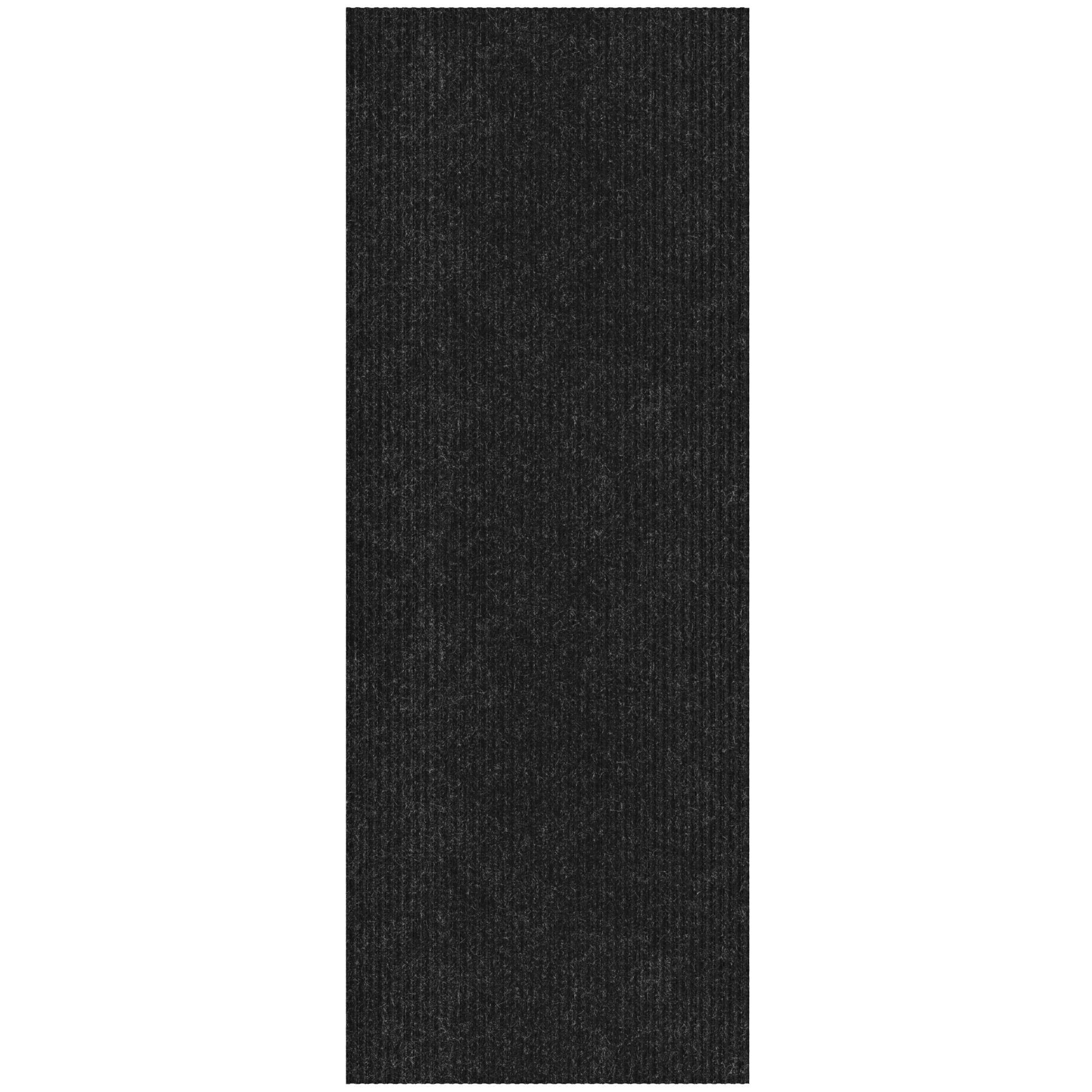 Modern Utility Black Synthetic 31x118 Ribbed Indoor/Outdoor Runner Rug