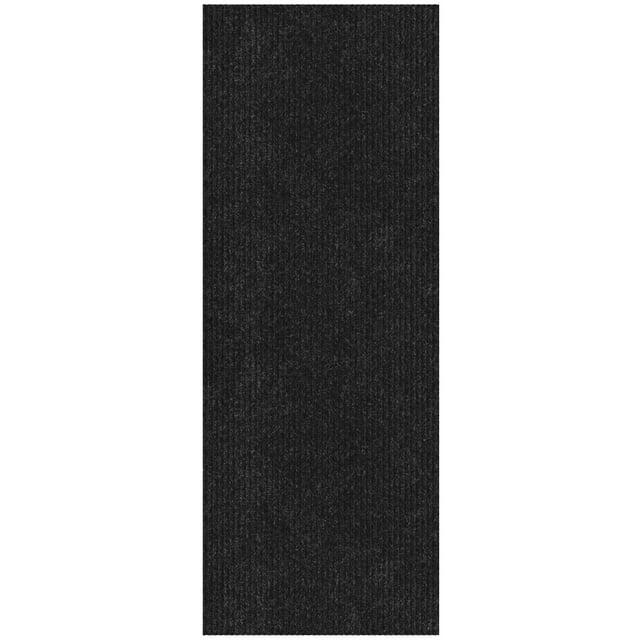 Ottomanson Non-Slip Hallway Runner Rug 2'7" x 6' Indoor/Outdoor Custom Size Utility Carpet for Garage, Black Ribbed