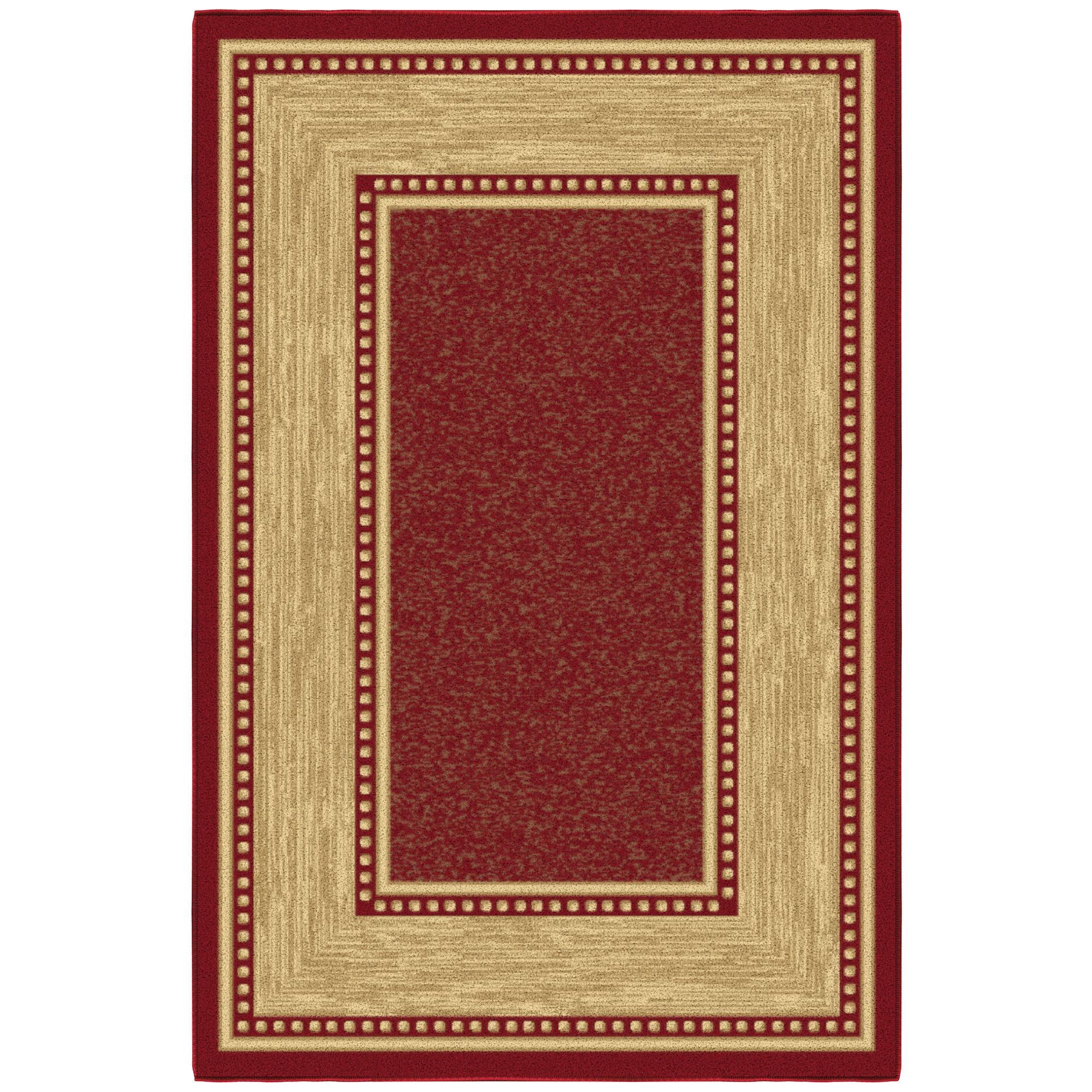 Machine Washable Non-Slip Rubberback Border Area Rug For Living Room, Hallway