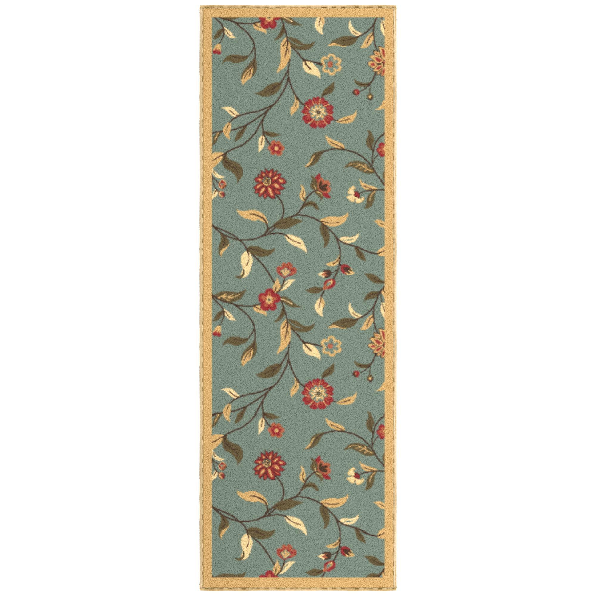 Machine Washable Non-Slip Floral Leaves Area Rug For Living Room, Hallway Runner, Entryway Rug