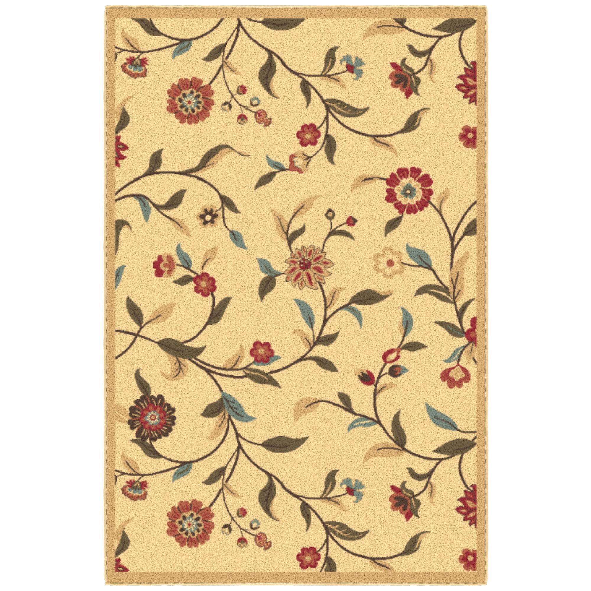 Ottohome Machine Washable Non-Slip Rubberback Floral Leaves Area Rug