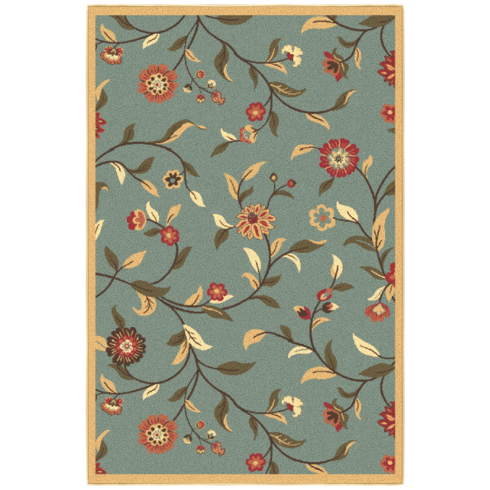 Machine Washable Non-Slip Floral Leaves Area Rug For Living Room, Hallway Runner, Entryway Rug