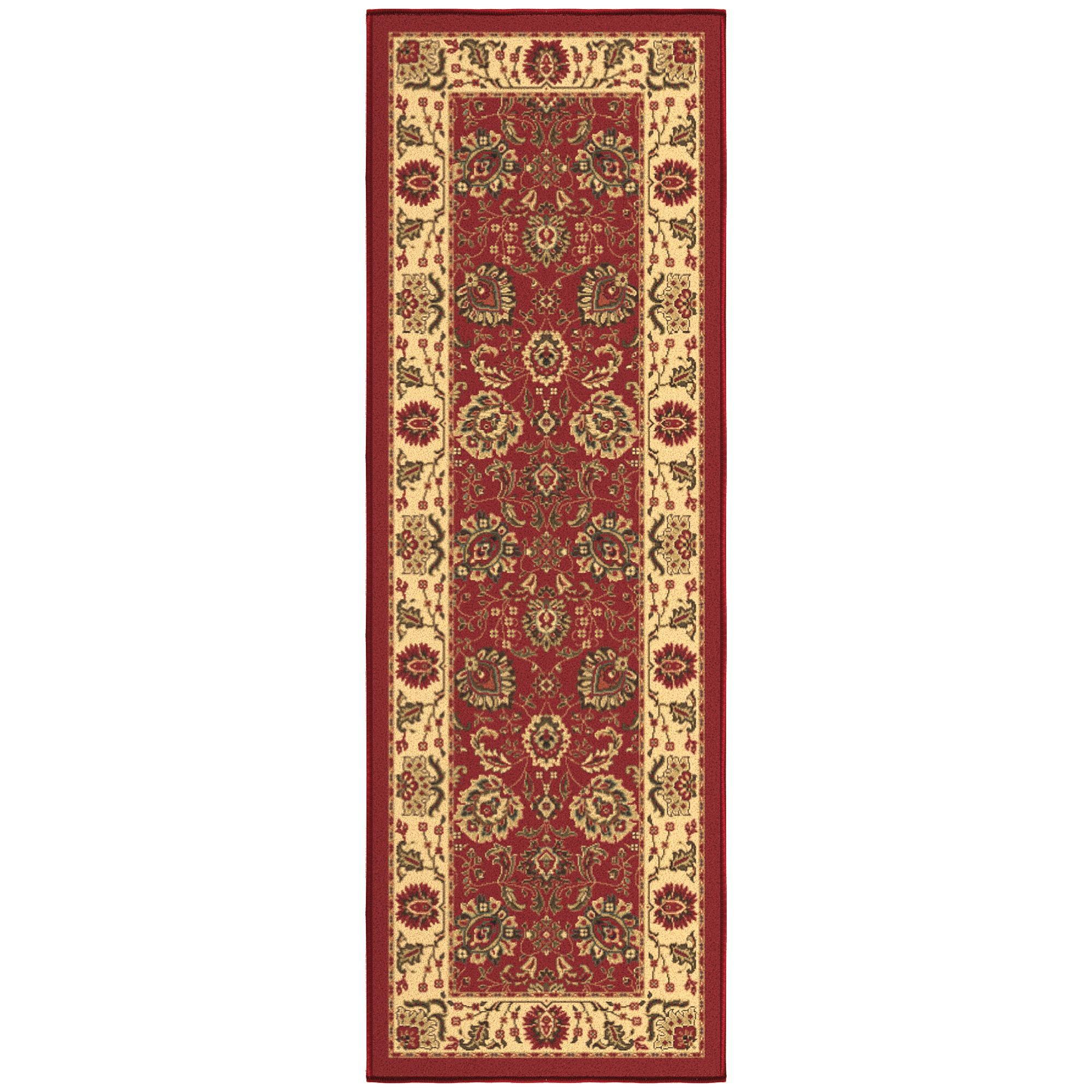 Ottomanson Red and Beige Synthetic Oriental Runner Rug, 20" x 59"