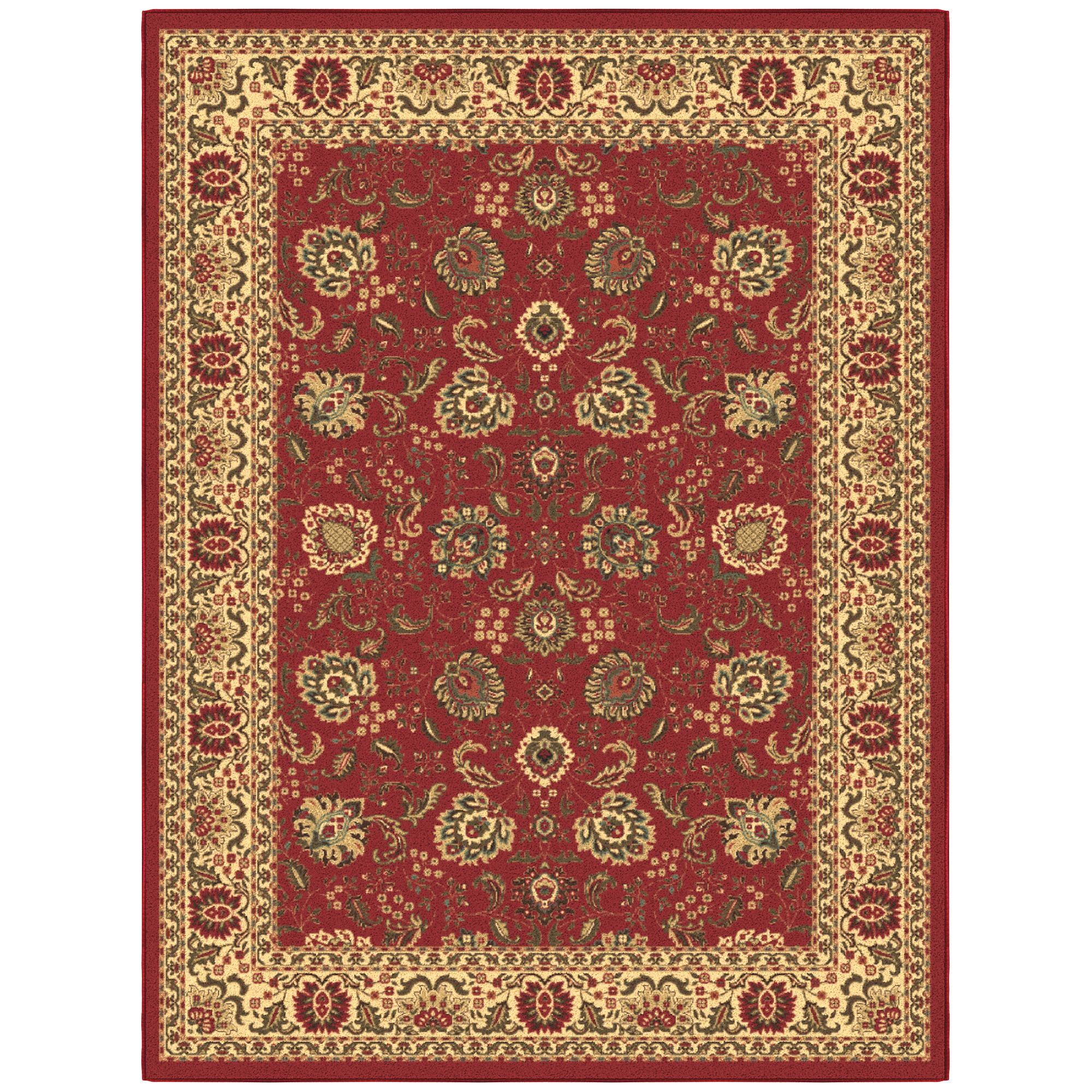 Red Oriental Washable Non-Slip 5' x 7' Synthetic Rug