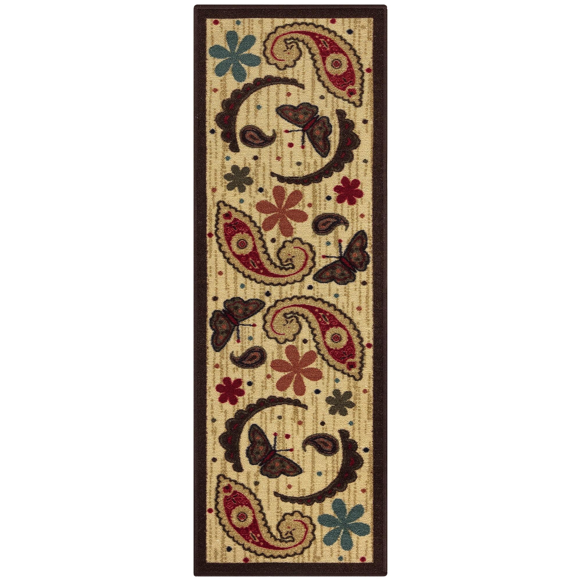 Beige and Red Paisley Non-Slip Kitchen Runner Rug