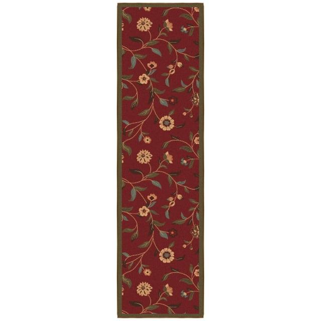 Ottohome Non-Slip Floral Leaves Area Rug For Living Room, Hallway, Entryway Rug, Dark Red