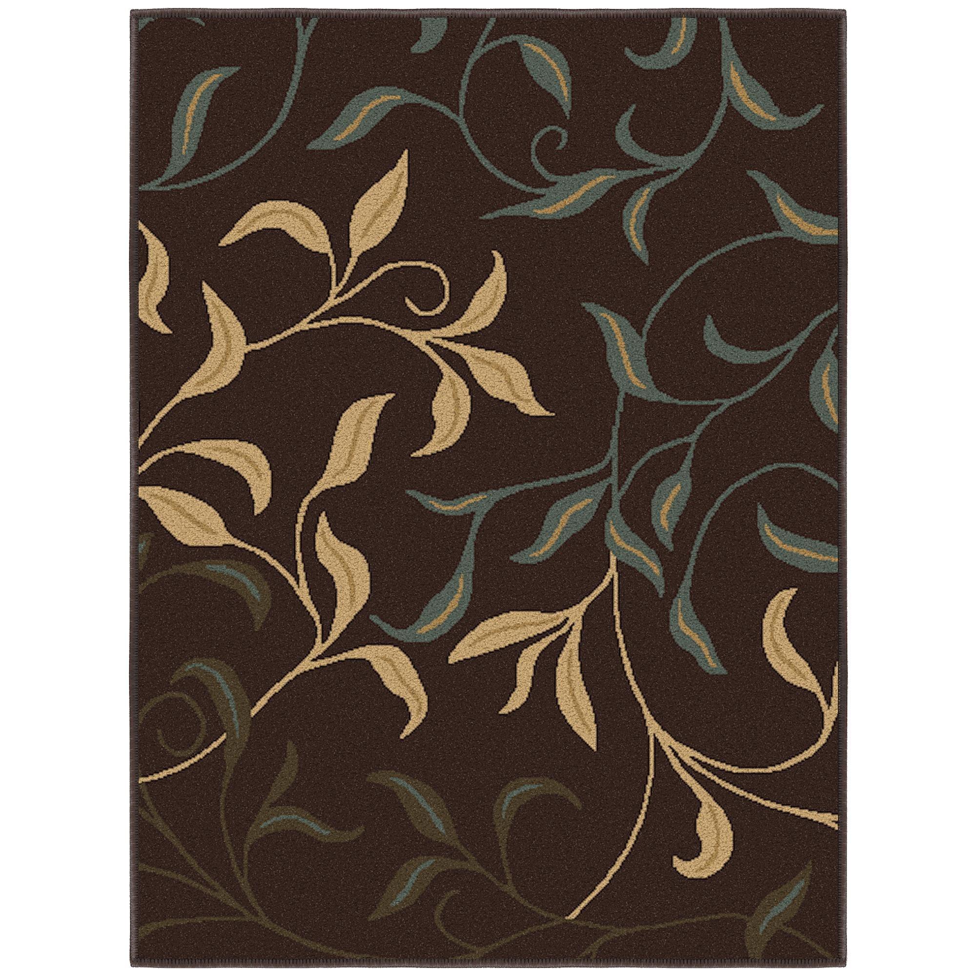 Ottohome Non-Slip Leaves Area Rug For Living Room, Hallway Runner, Entryway Rug, Brown