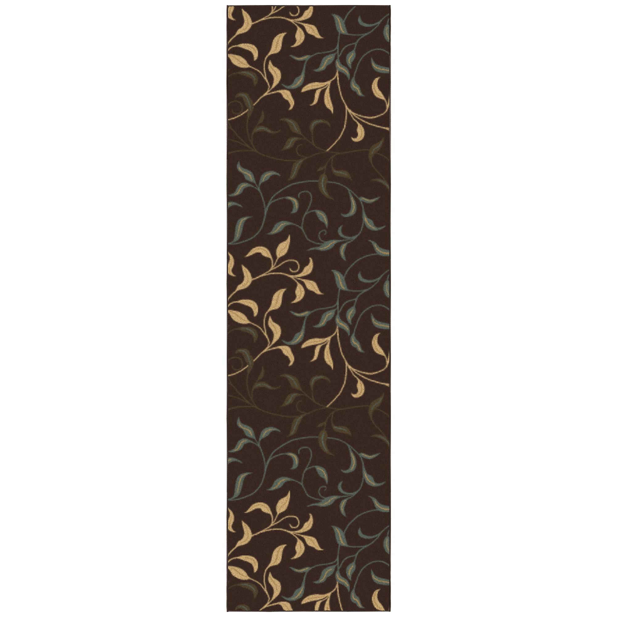 Ottohome Non-Slip Leaves Area Rug For Living Room, Hallway Runner, Entryway Rug, Brown