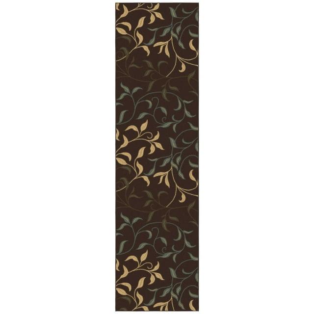 Ottohome Non-Slip Leaves Area Rug For Living Room, Hallway Runner, Entryway Rug, Brown