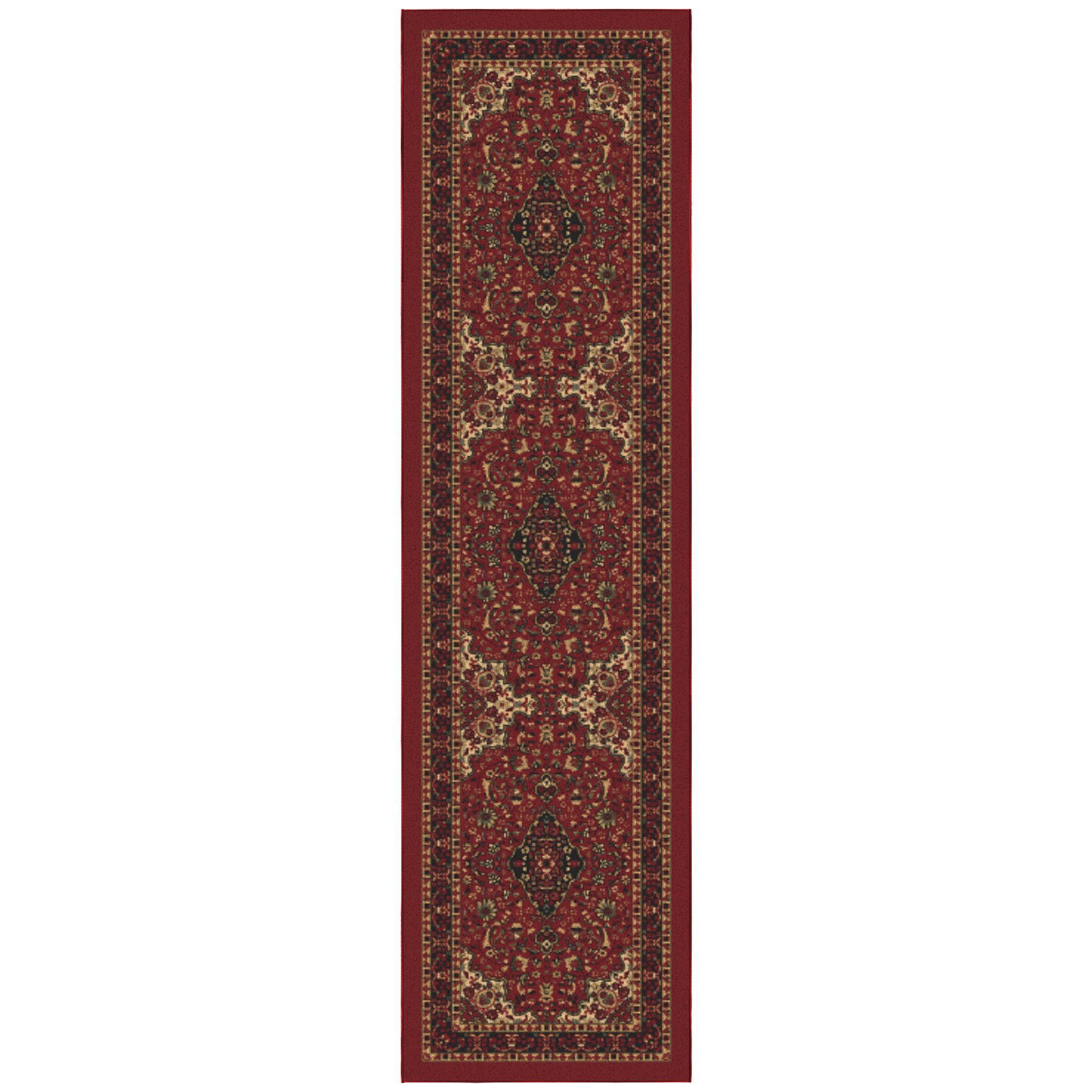Ottohome Non-Slip Medallion Oriental Area Rug For Living Room, Hallway, Entryway Rug, Dark Red