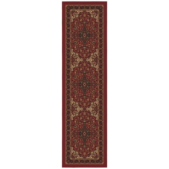 Ottohome Non-Slip Medallion Oriental Area Rug For Living Room, Hallway, Entryway Rug, Dark Red