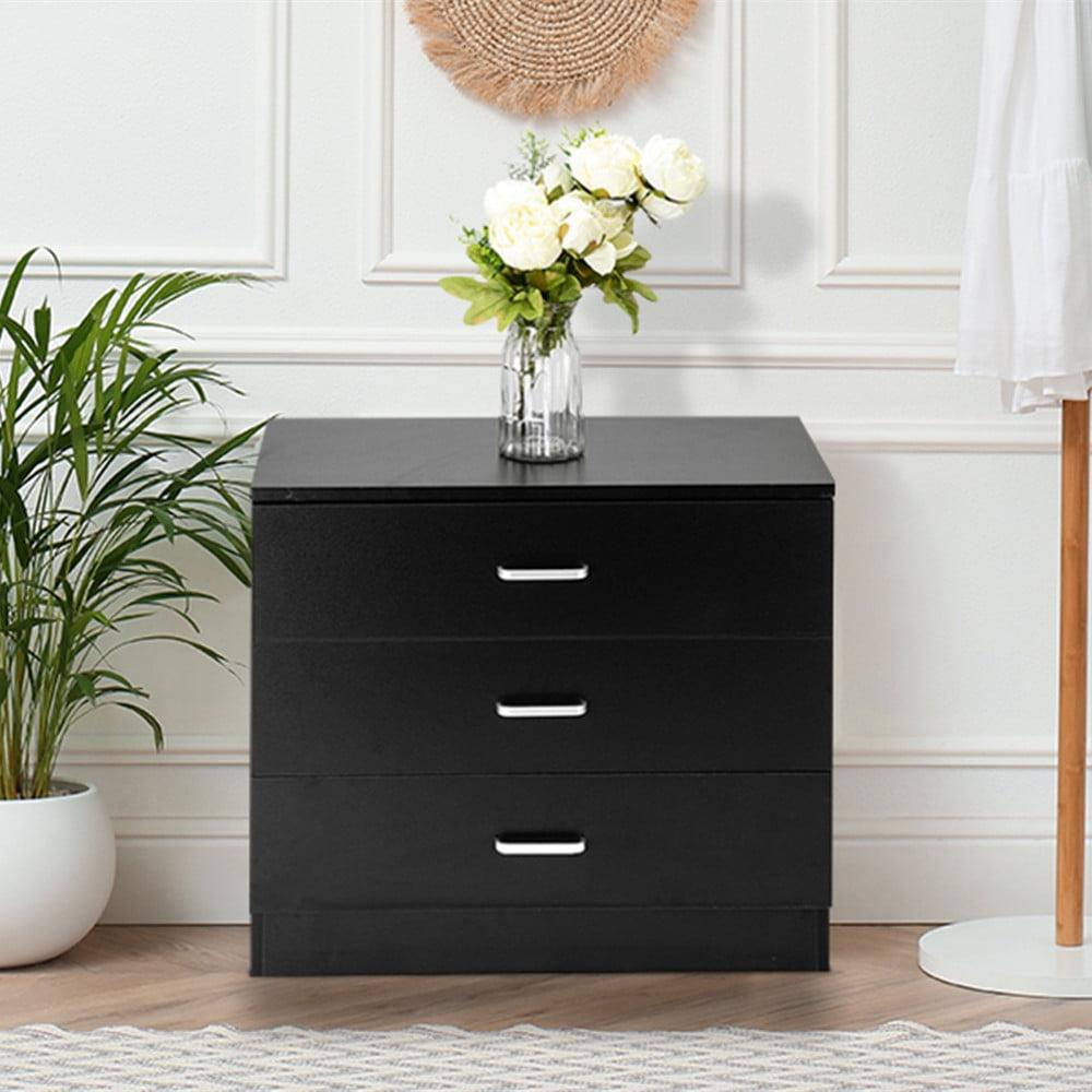 Oufan 3 Drawer Dresser, Wood Chest Drawers Cabinet with Storage for Bedroom, Black