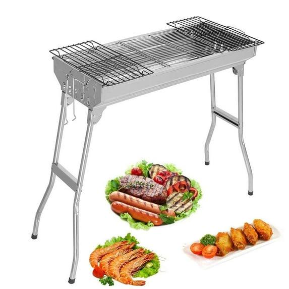 Oufan Barbecue Charcoal Grill Stainless Steel Folding Portable BBQ Tool Kits for Outdoor Cooking Camping Hiking Picnics Tailgating Backpacking or Any Outdoor Event, Silver