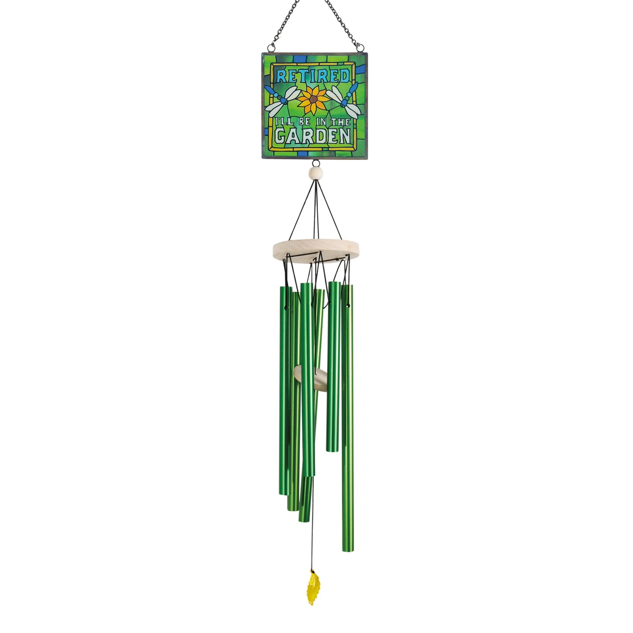 Green Painted Floral and Insect Garden Wind Chime, 28 Inch