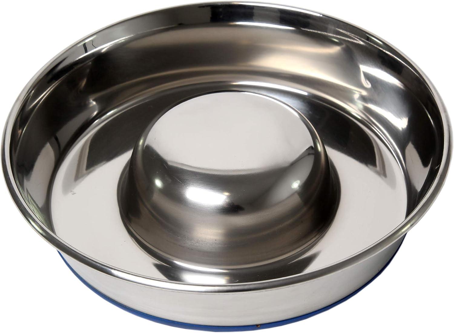 OurPets DuraPet Slow Feed Premium Stainless Steel Dog Bowl, Large (6.0 Cups), Silver