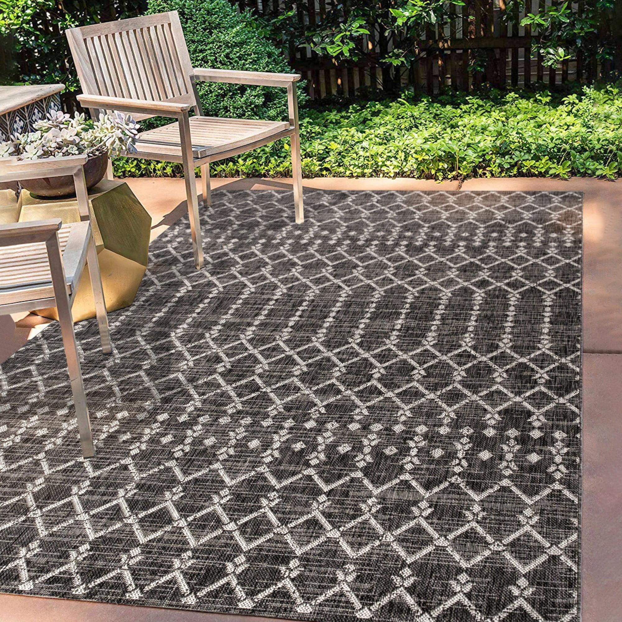 3'x5' Ourika Moroccan Geometric Textured Weave Indoor/Outdoor Area Rug, Black/Gray - JONATHAN Y