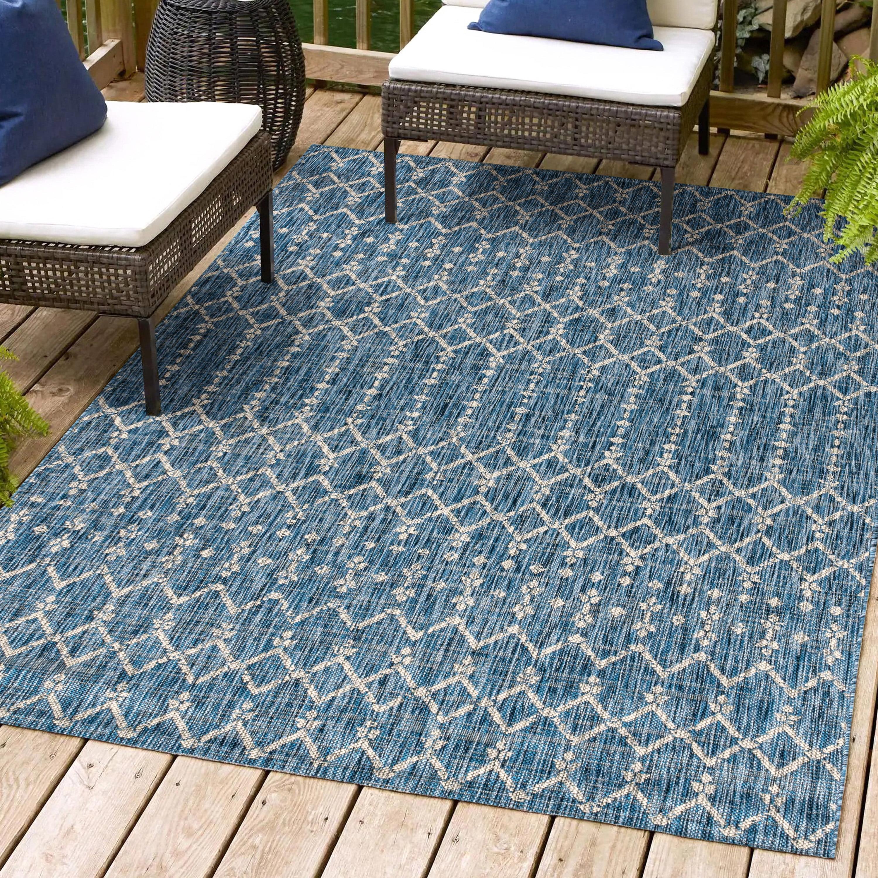 Ourika Moroccan Geometric Textured Weave Indoor/Outdoor Area Rug - JONATHAN Y