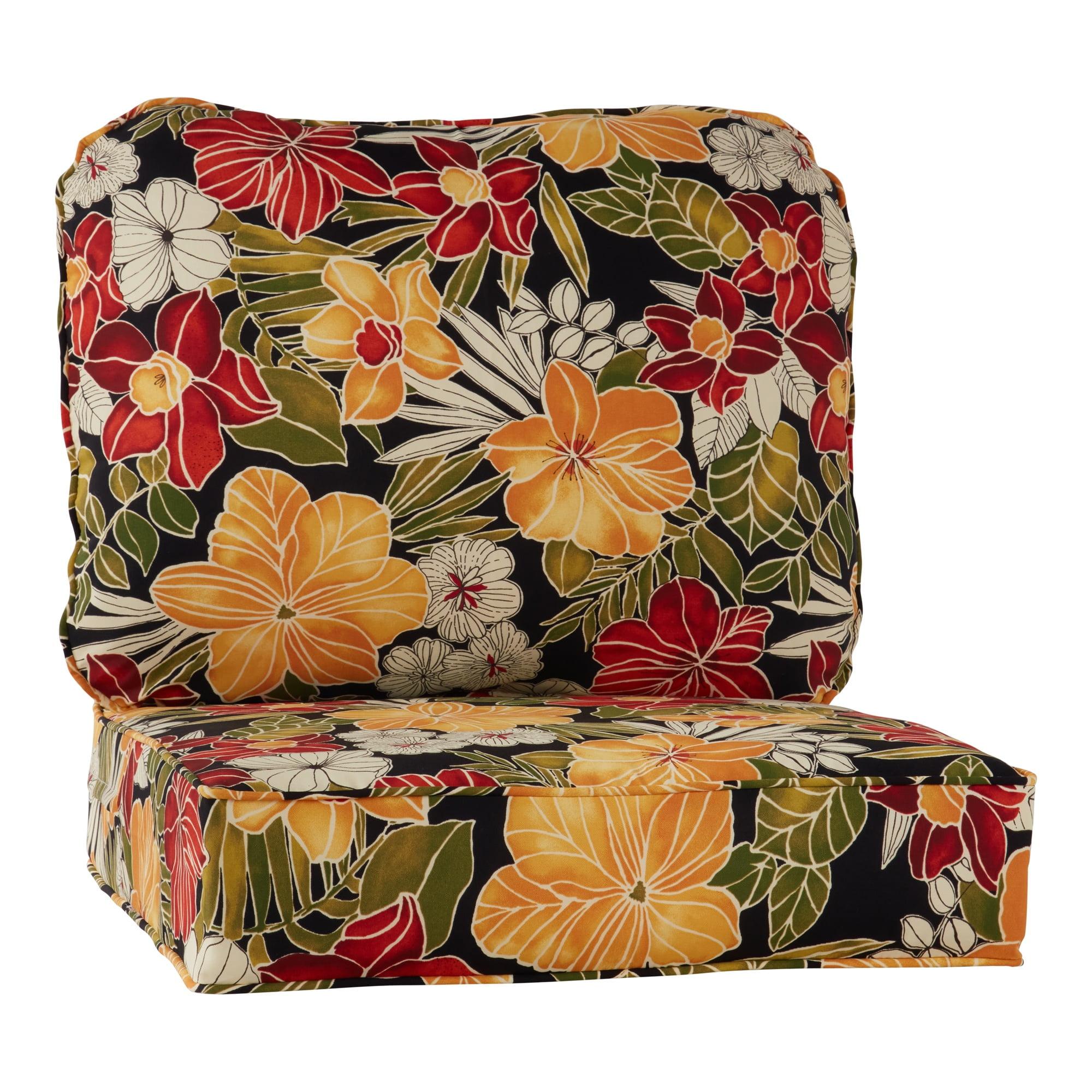 Aloha Black Floral Outdoor Deep Seat Cushion Set