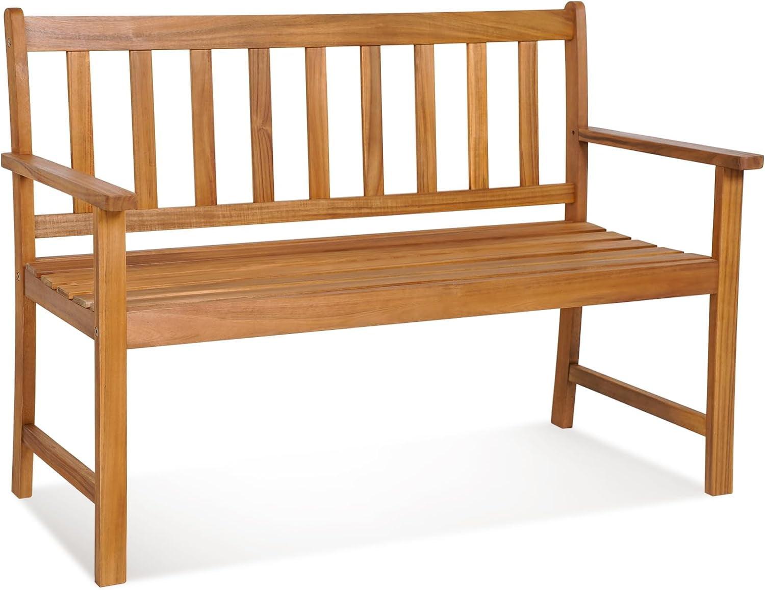 GVN 2-Person Outdoor Acacia Wood Bench with Backrest, Comfortable Outdoor Seating with Resistant Finish