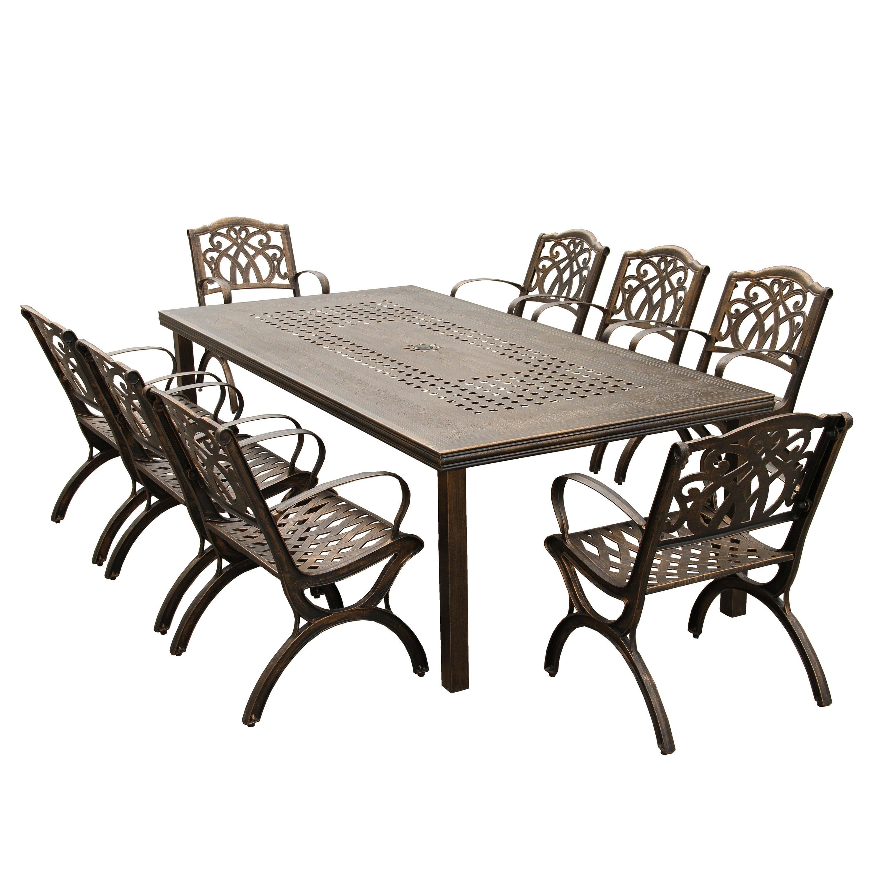 Bronze Cast Aluminum 9-Piece Rectangular Patio Dining Set