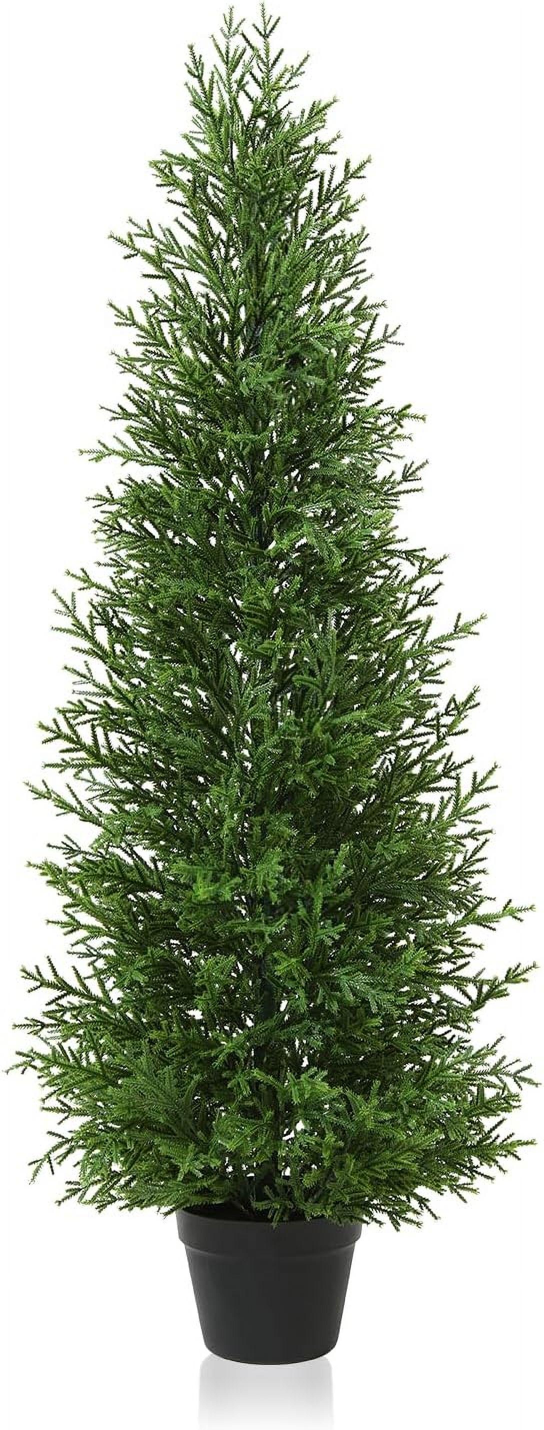 Artificial Cedar Tree 4Ft Outdoor Artificial Topiary Cedar Plants Fake Tree UV Rated Potted Tree for Porch Decor Faux Pine Tree for Perfect Housewarming Gift 1 Pack